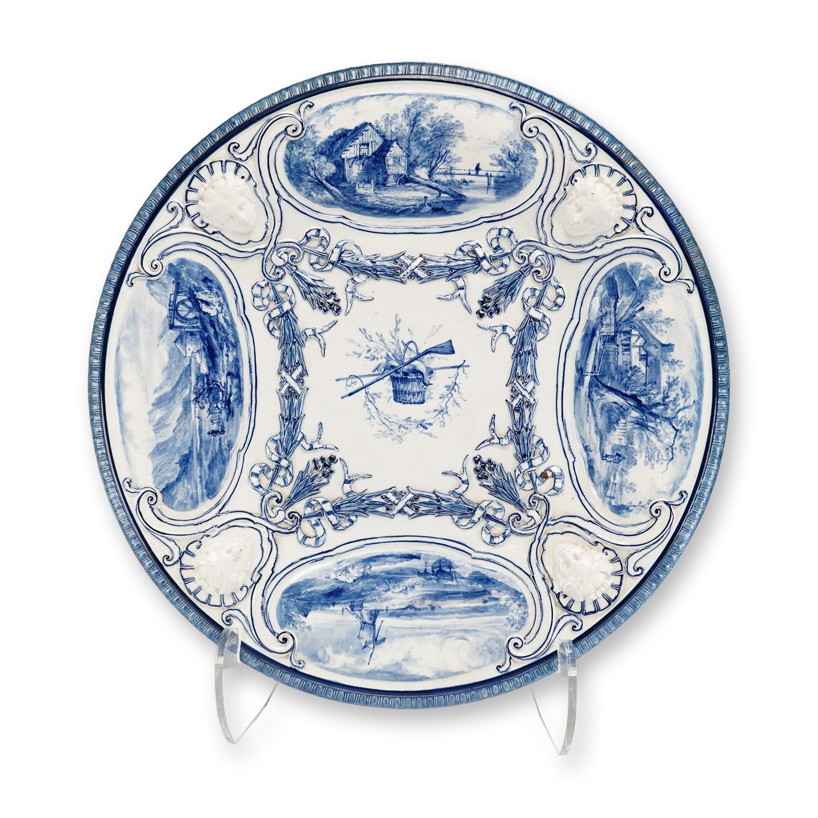 Wedgwood Blue and White Transfer-Printed Creamware Wall Platter (1 of 4)