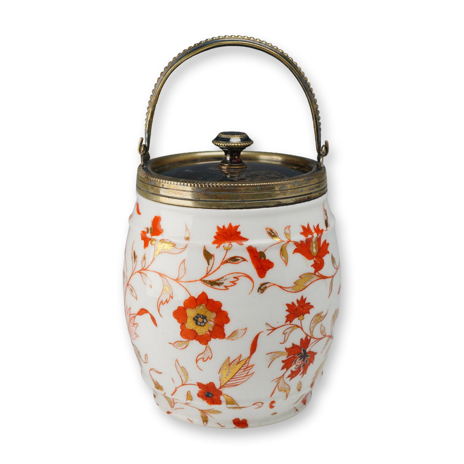 Wedgwood Bone China Imari Style Silver Plated Lidded Barrel Jar, ca. 1880 (1 of 3)
