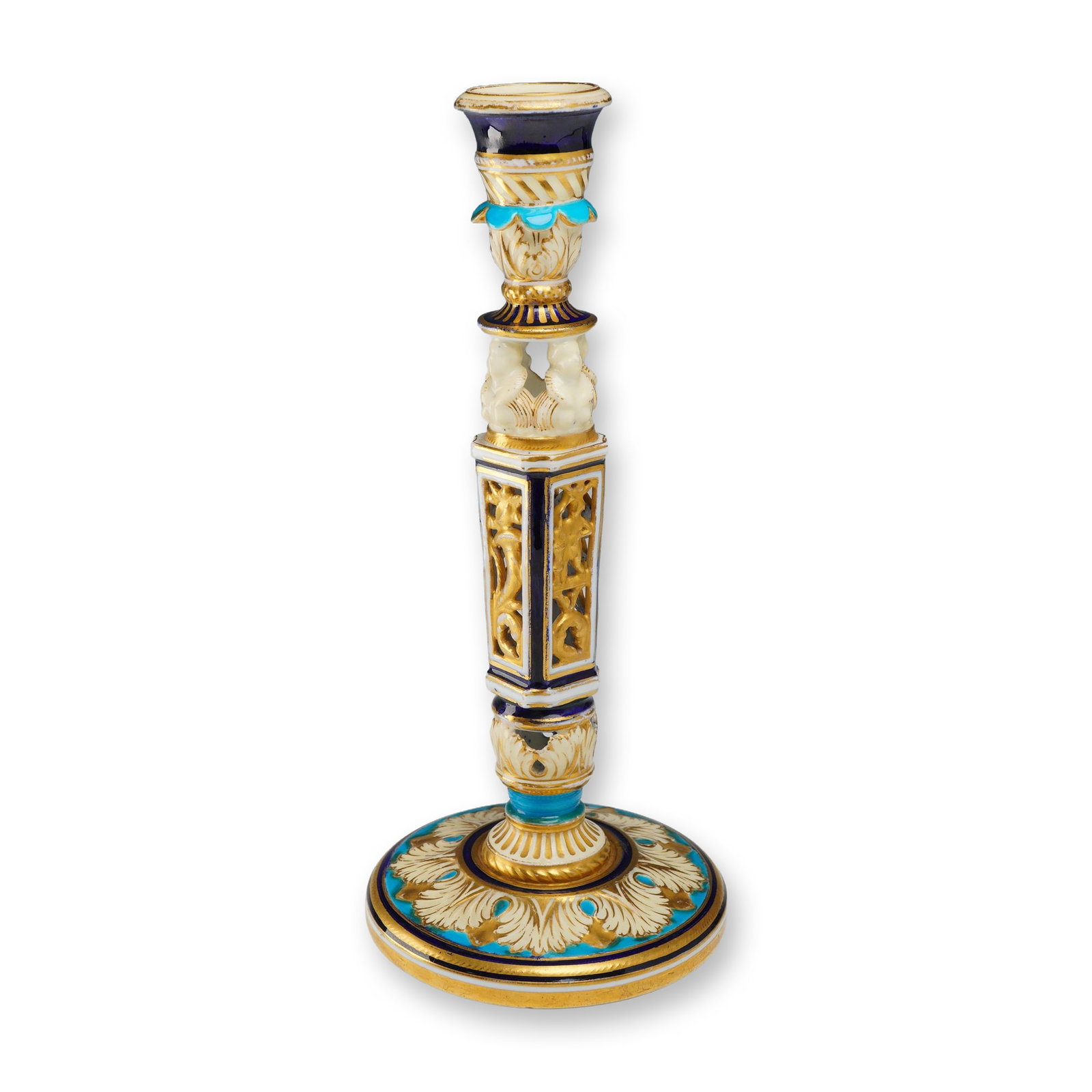 Wedgwood Bone China Enameled and Gilded Candlestick, circa 1885 (1 of 3)