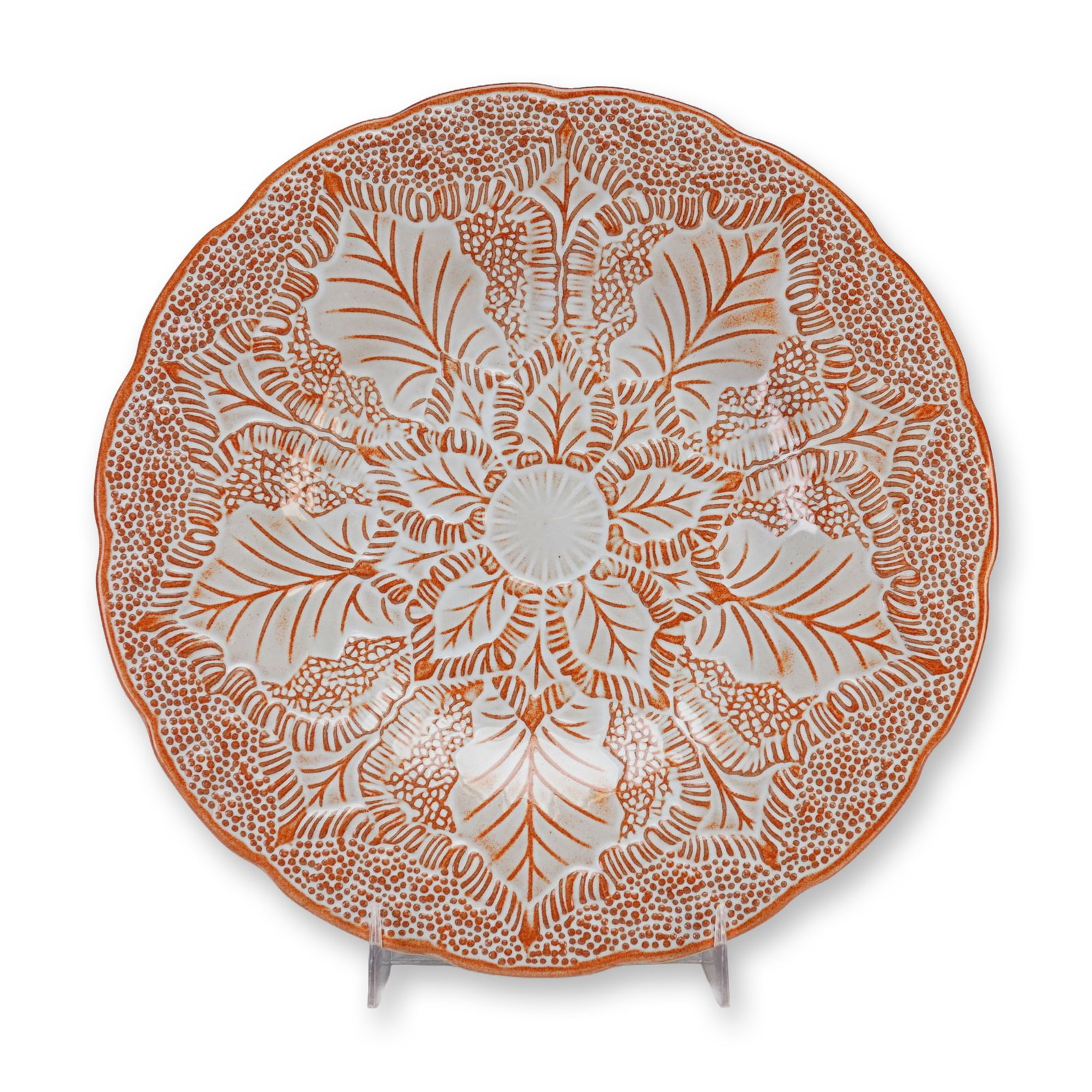 Rare Wedgwood Plate with Gray Wash Transmutation Glaze over Embossed Leaf Motif (1 of 3)
