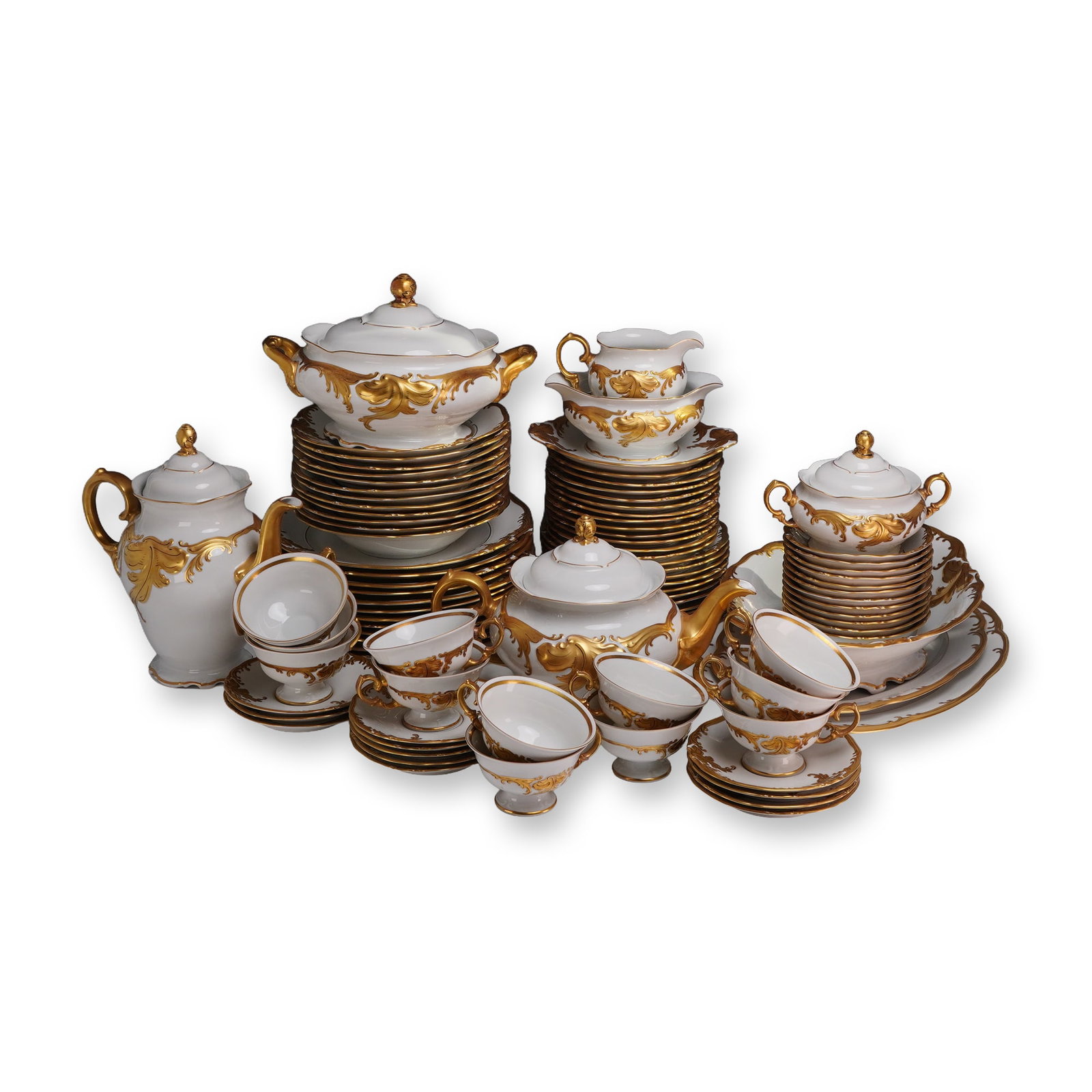 93pc Walbrzych Polish Gilded Porcelain Dinnerware, Service for 12 (1 of 5)