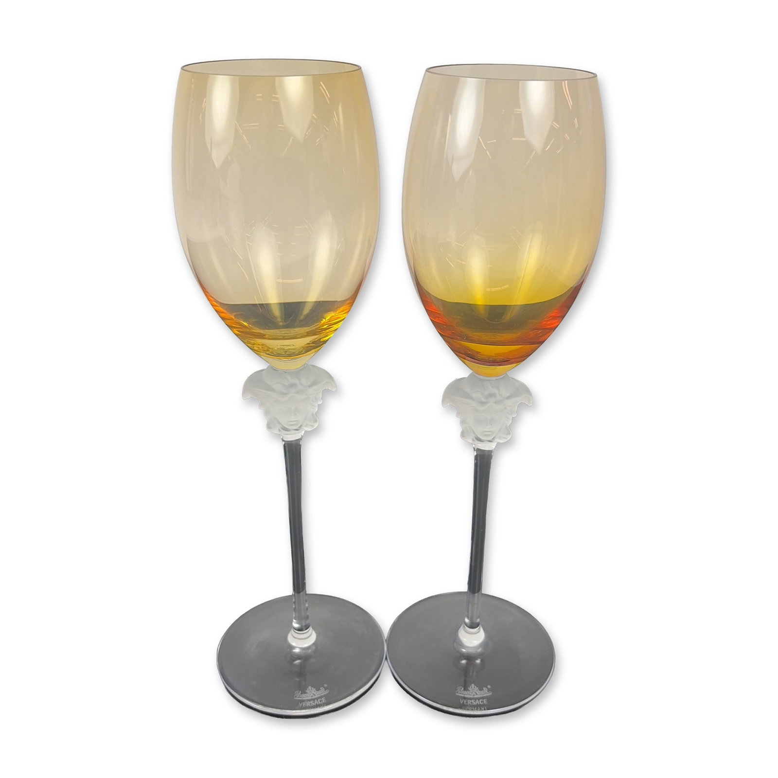 Pair of Rosenthal Versace Amber Crystal Wine Glasses (1 of 3)