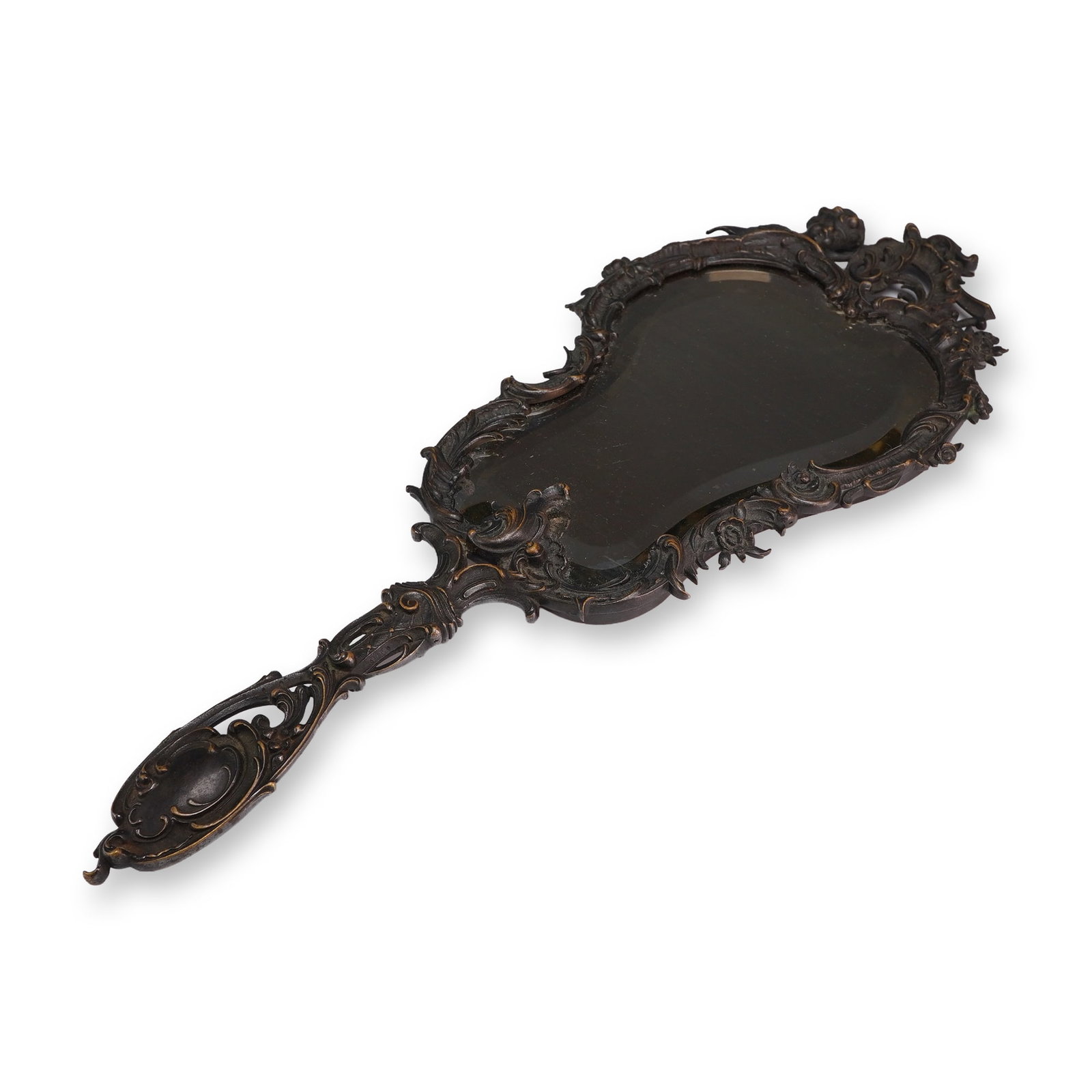 Rococo Revival Cast Metal Handled Mirror (1 of 4)