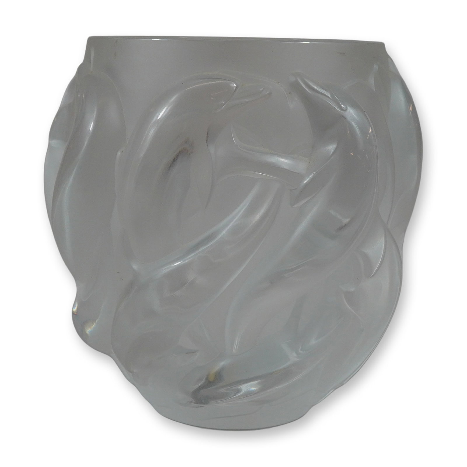 Lalique France Frosted Crystal Dauphins Vase (1 of 5)