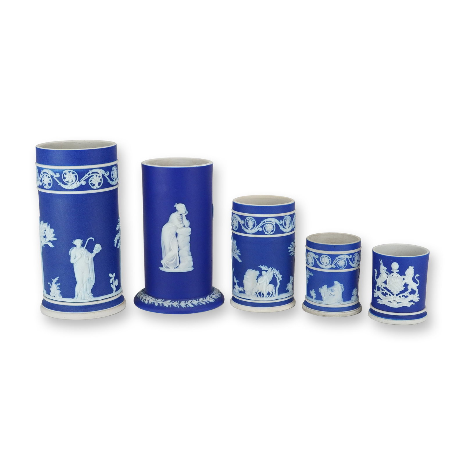 5pc Wedgwood Cobalt Blue Jasperware Graduated Spill Vases (1 of 4)