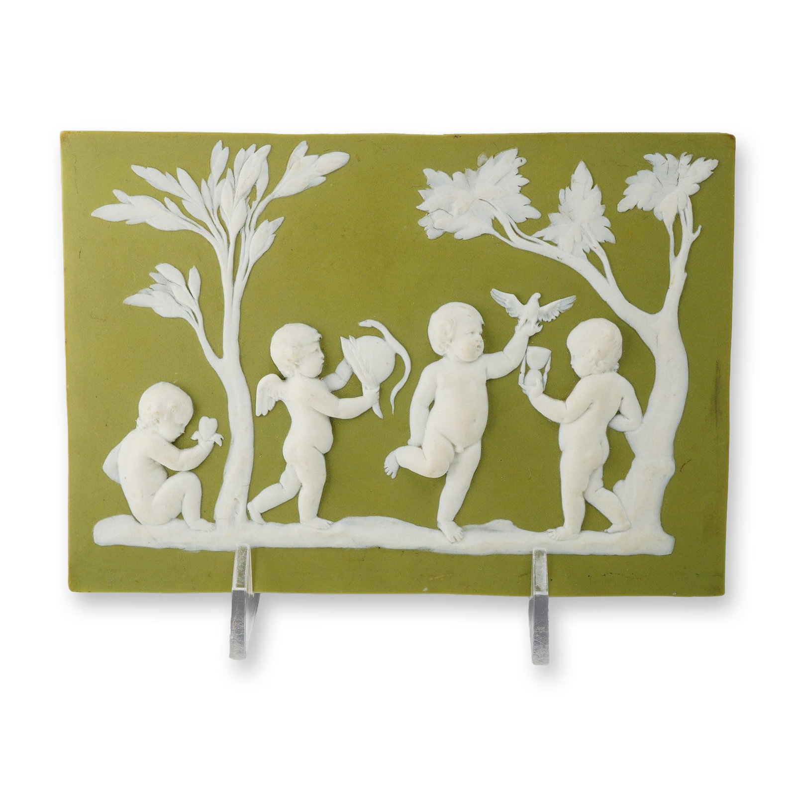 Wedgwood Sage Green Jasper Dip Rectangular Plaque with White Relief Cherubs (1 of 3)