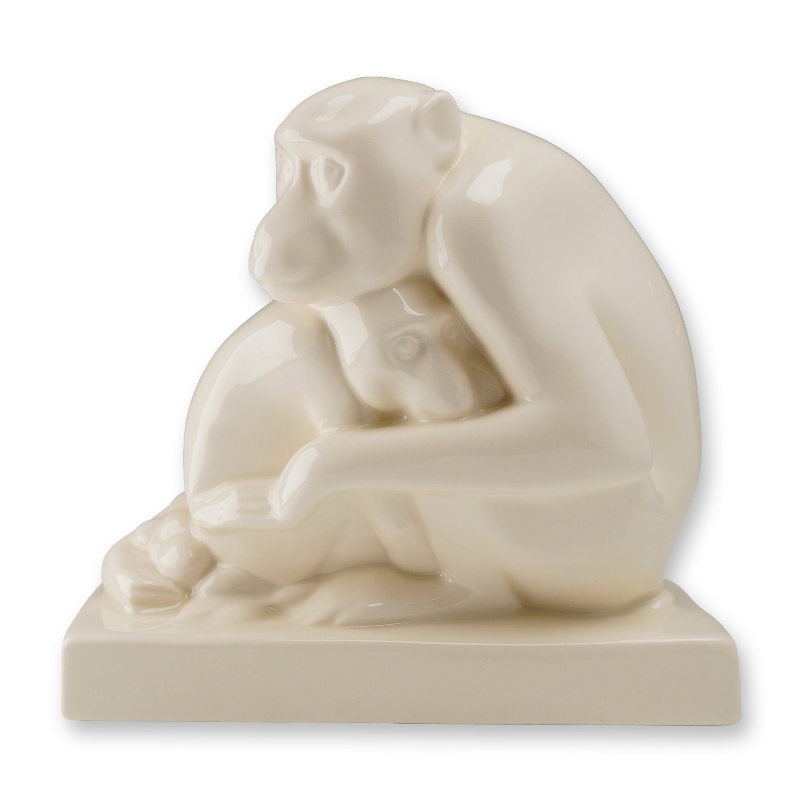 Wedgwood by John Skeaping Glazed White Monkey and Young Figurine (1 of 3)