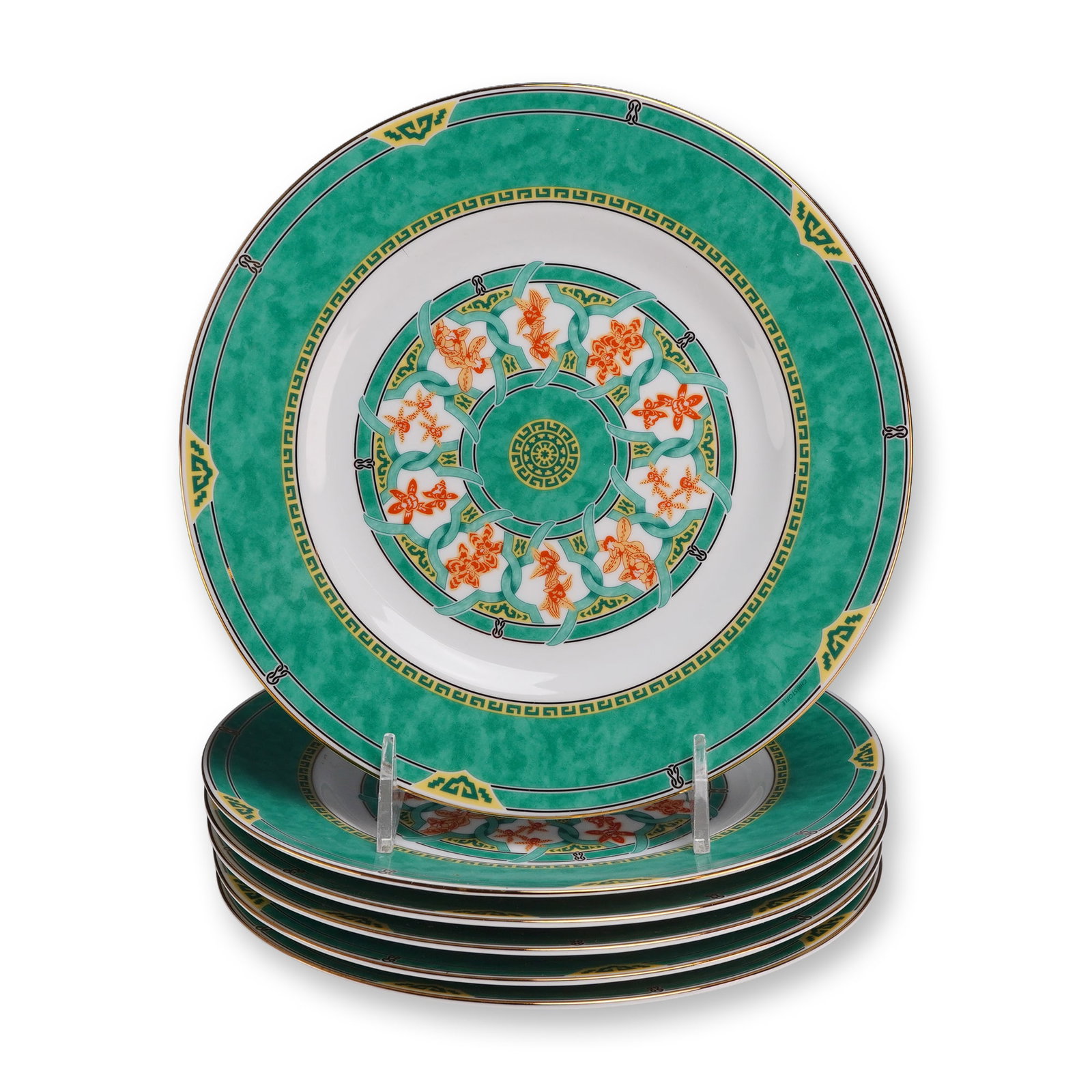 Set of Six Christofle Oceana Vert Ginkgo Porcelain Plates (1 of 3)