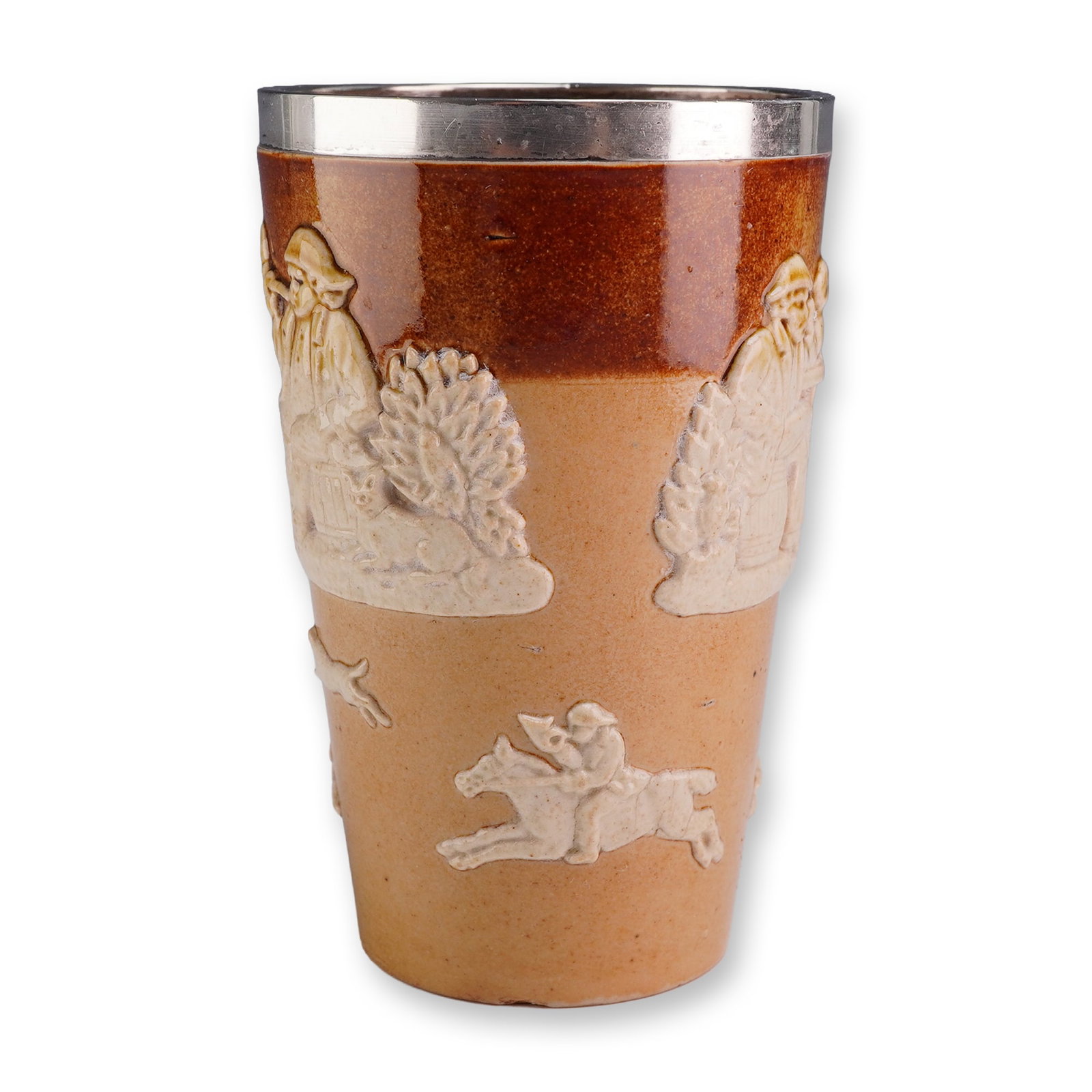 Doulton Lambeth Harvest Hunt Stoneware with Sterling Silver Rim Beaker (1 of 5)