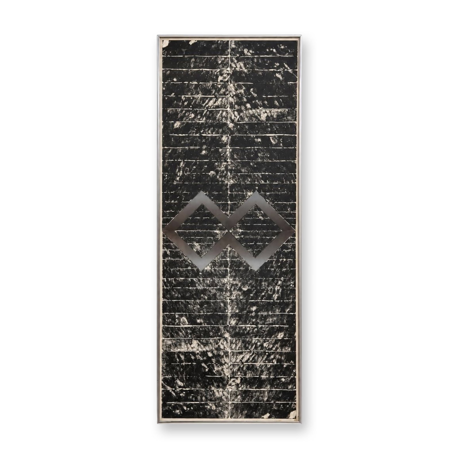 Attributed to Gino Hollander (American 1924-2015) Abstract Geometric Serigraph on Paper, Signed &: Attributed to Gino Hollander (American 1924-2015) abstract serigraph on paper, featuring a vertically oriented composition of dark, textured horizontal bands suggesting a masonry pattern, divided by a