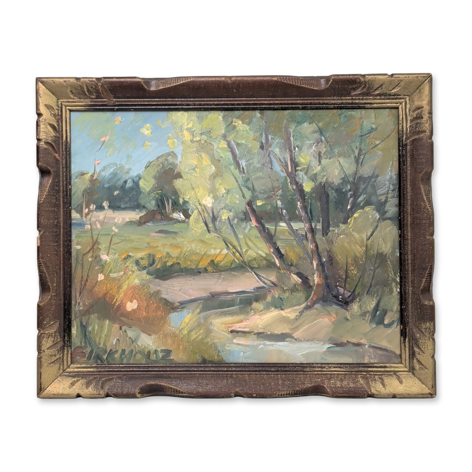 Birkholz (American 20th century) Oil Painting on board, Landscape with Running Creek, Signed (1 of 5)