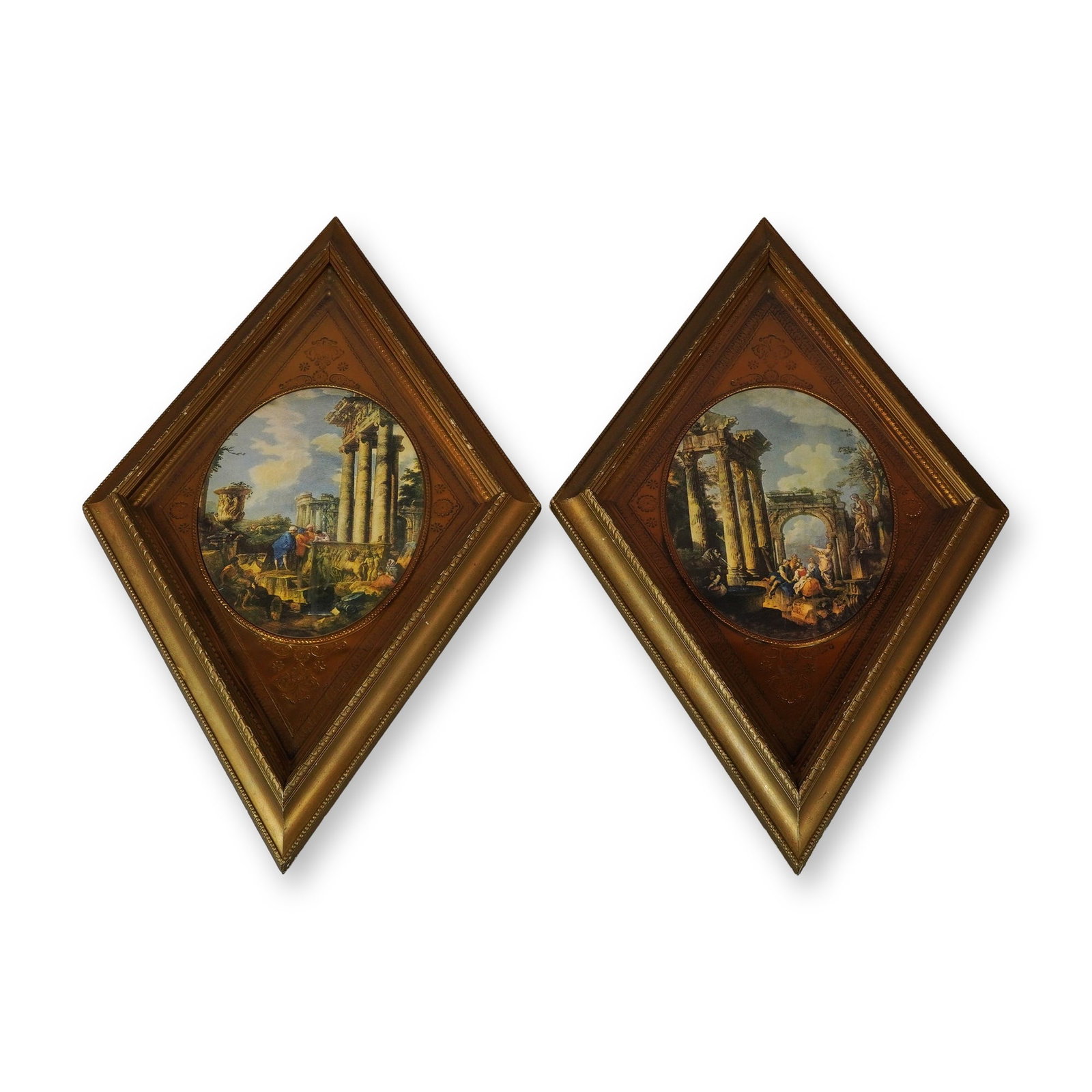 2pc After Giovanni Paolo Panini (Italian, 1691-1765) Large Hollywood Regency Diamond-Shaped Wall (1 of 4)