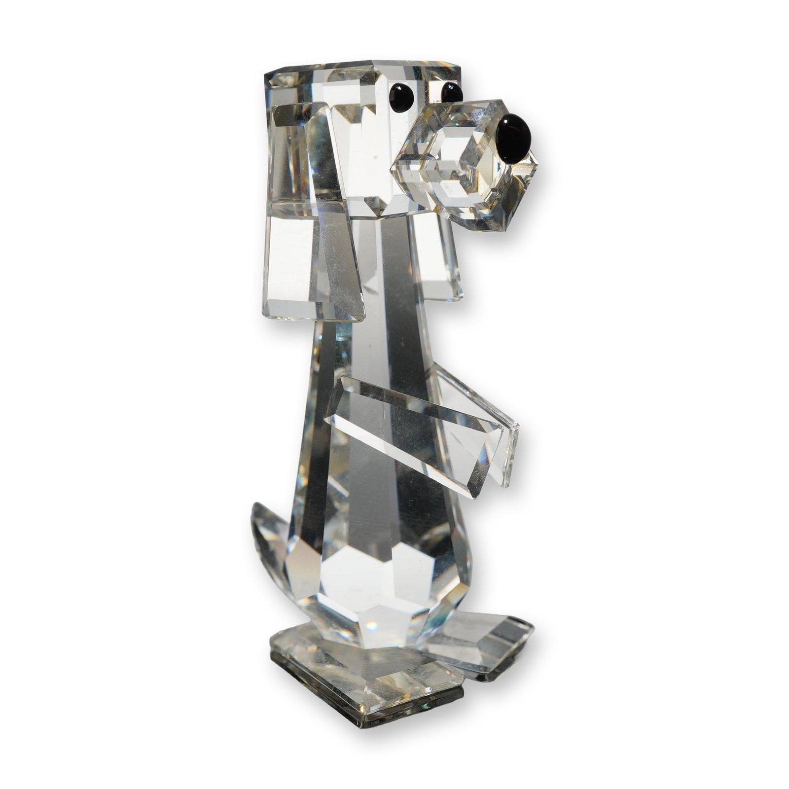 Swarovski Silver Crystal Tall Dog Pluto Figurine: Swarovski Austrian lead crystal figurine from the Silver Crystal collection, depicting the Tall Dog, also known as Pluto. The faceted clear crystal form is modeled in a standing position with front