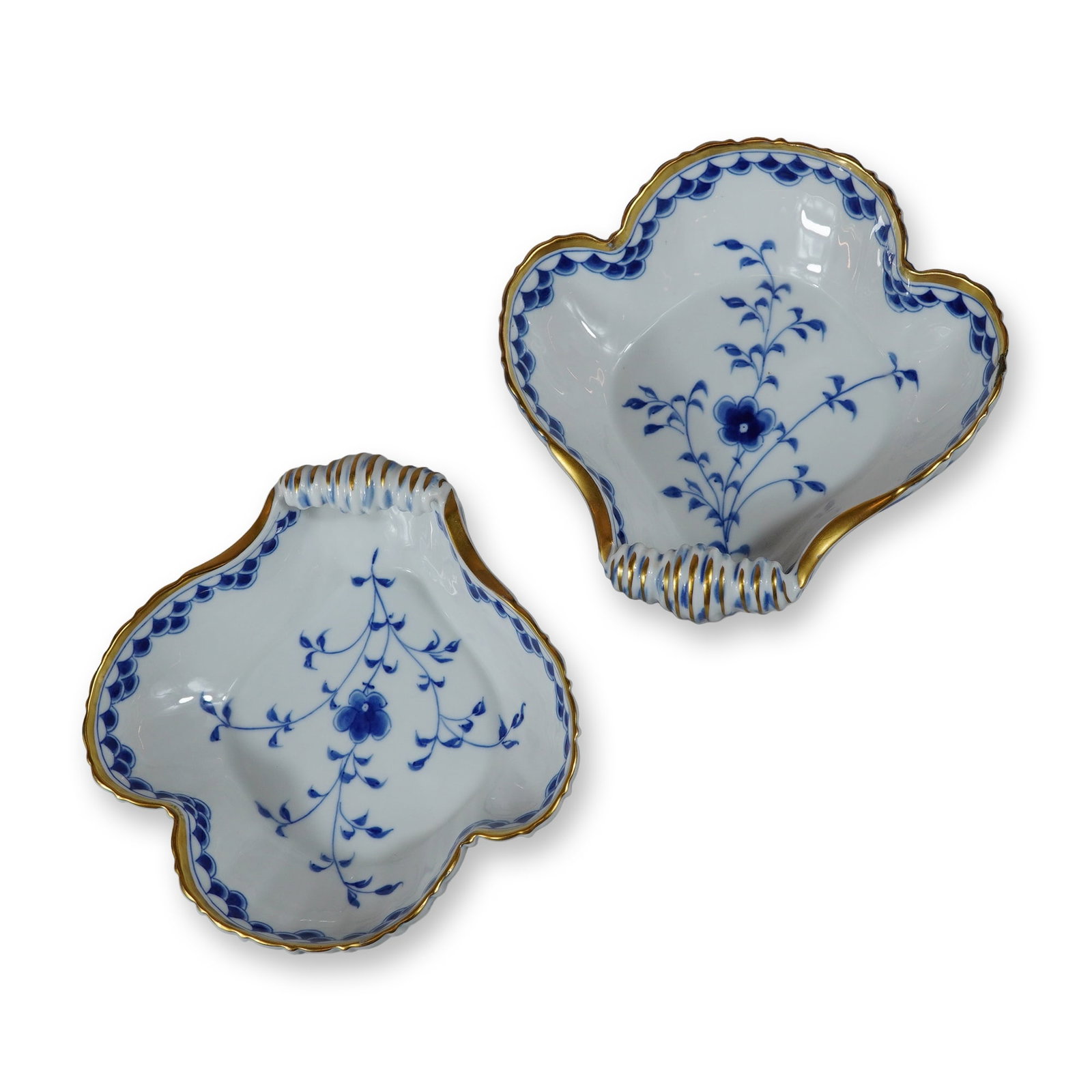 A Pair of Bing and Grondahl Blue Fluted Tri-Lobed Clamshell Serving Dishes (1 of 3)