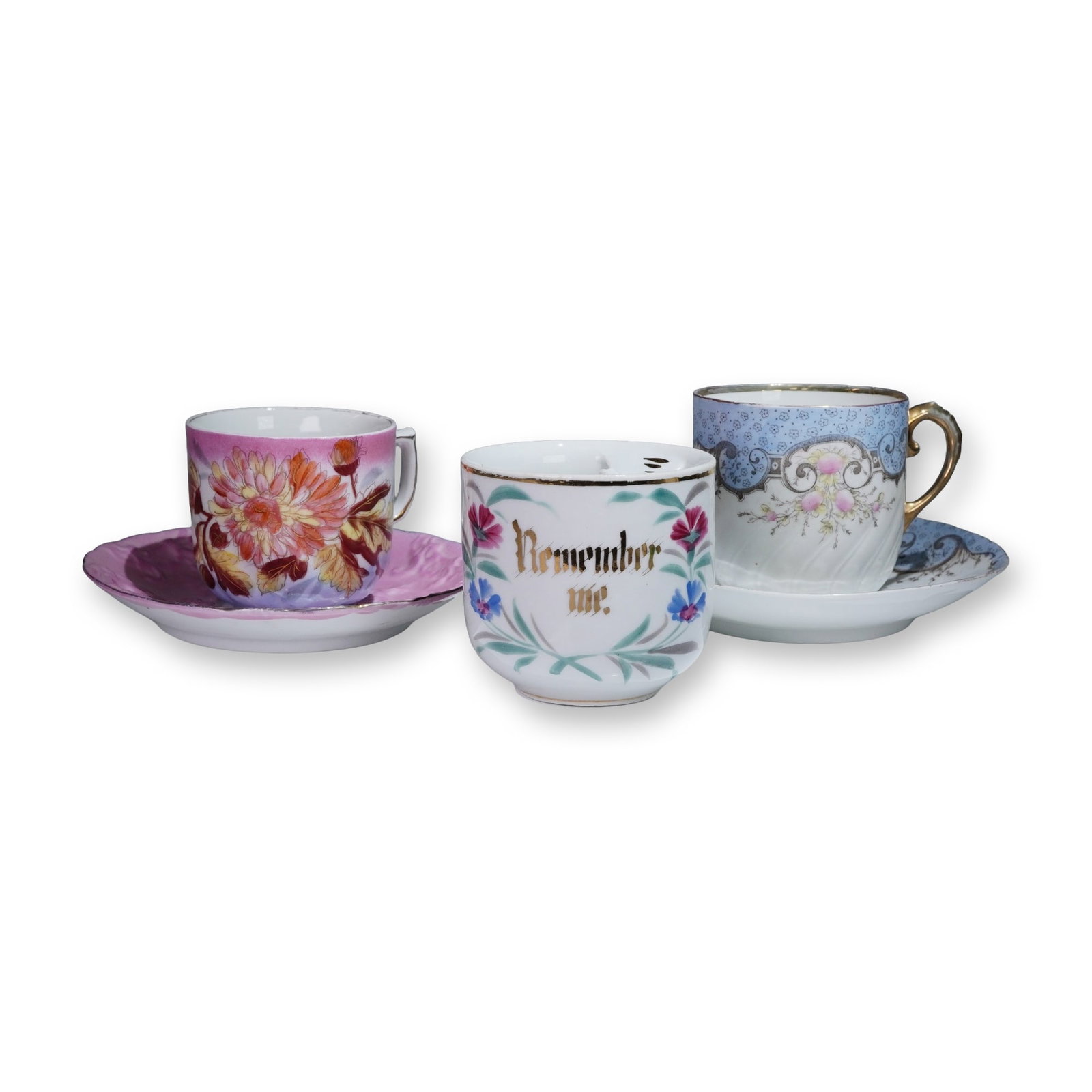 5pc Antique Porcelain Mustache Cups and Saucers (1 of 5)
