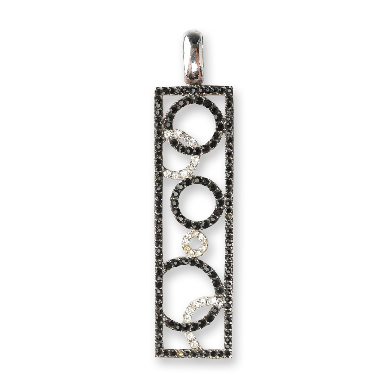 Lauren Adams LGA Sterling Silver Rectangular Pendant: Lauren Adams sterling silver rectangular pendant featuring geometric openwork cutouts and a polished tapered bail. The face of the pendant is set with faceted crystals. Stamped LGA to the flat metal