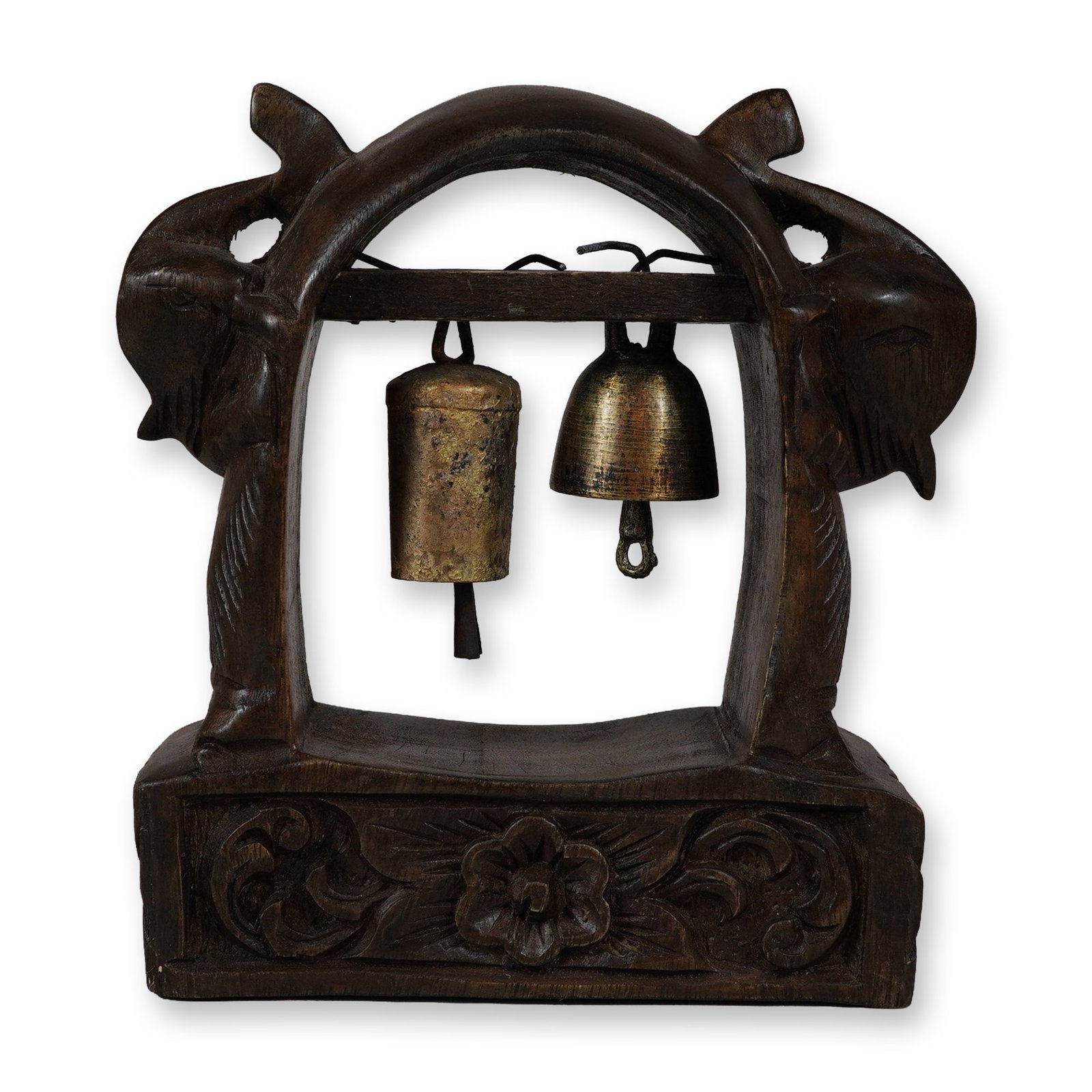 Handcrafted Wooden Elephant Bell Stand with Two Metal Bells (1 of 4)