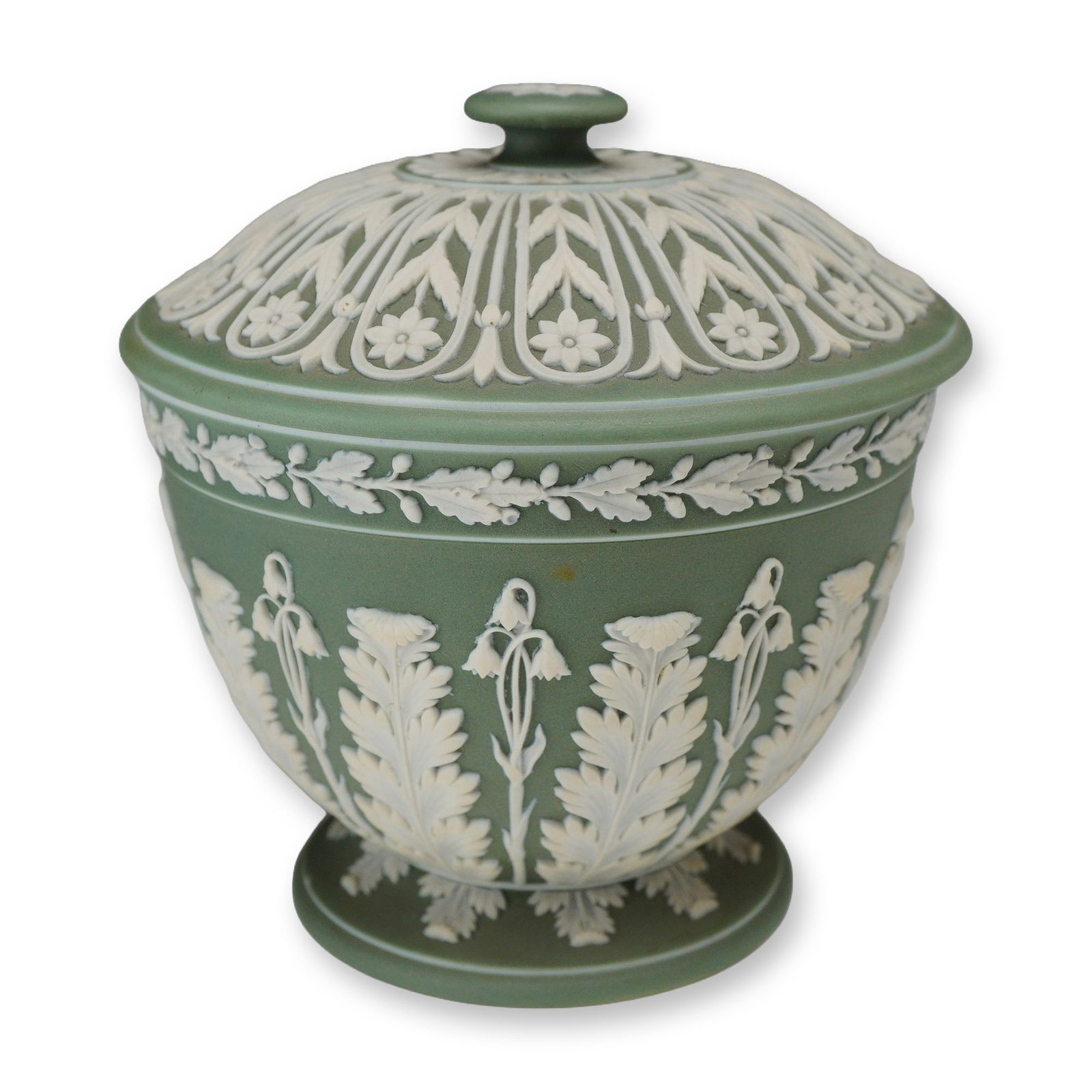 Wedgwood Sage Green Jasperware Lidded Sugar Bowl (1 of 3)