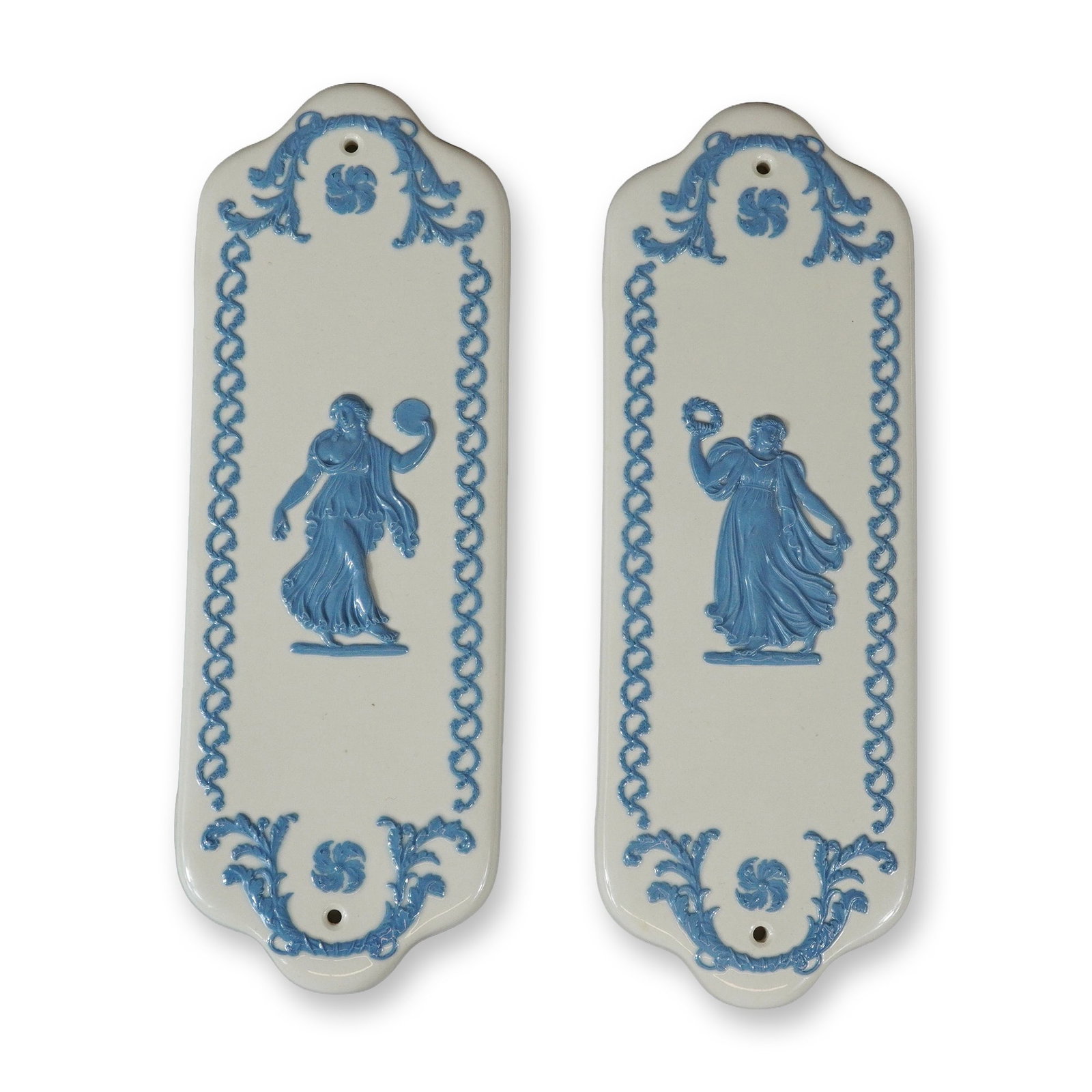 Pair of Wedgwood of Etruria & Barlaston Embossed Queen's Ware Door Finger Plates, Dancing Hours (1 of 3)
