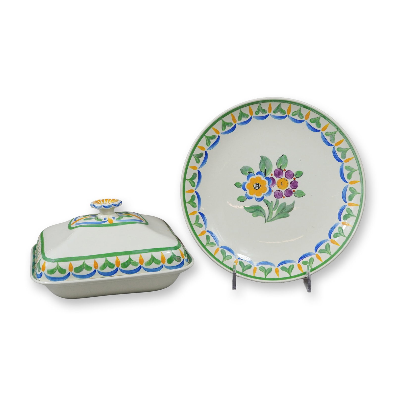 A Three Piece Wedgwood Hand Painted Earthenware Covered Butter Dish and Plate (1 of 3)