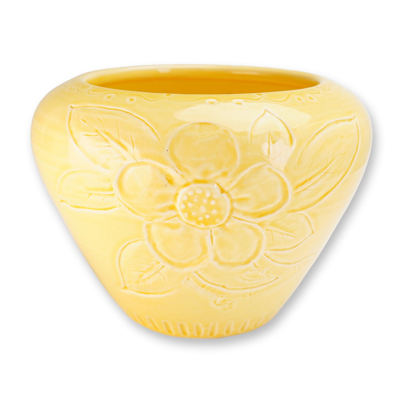 Wedgwood Yellow Glazed Earthenware Floral Relief Molded Bowl (1 of 3)