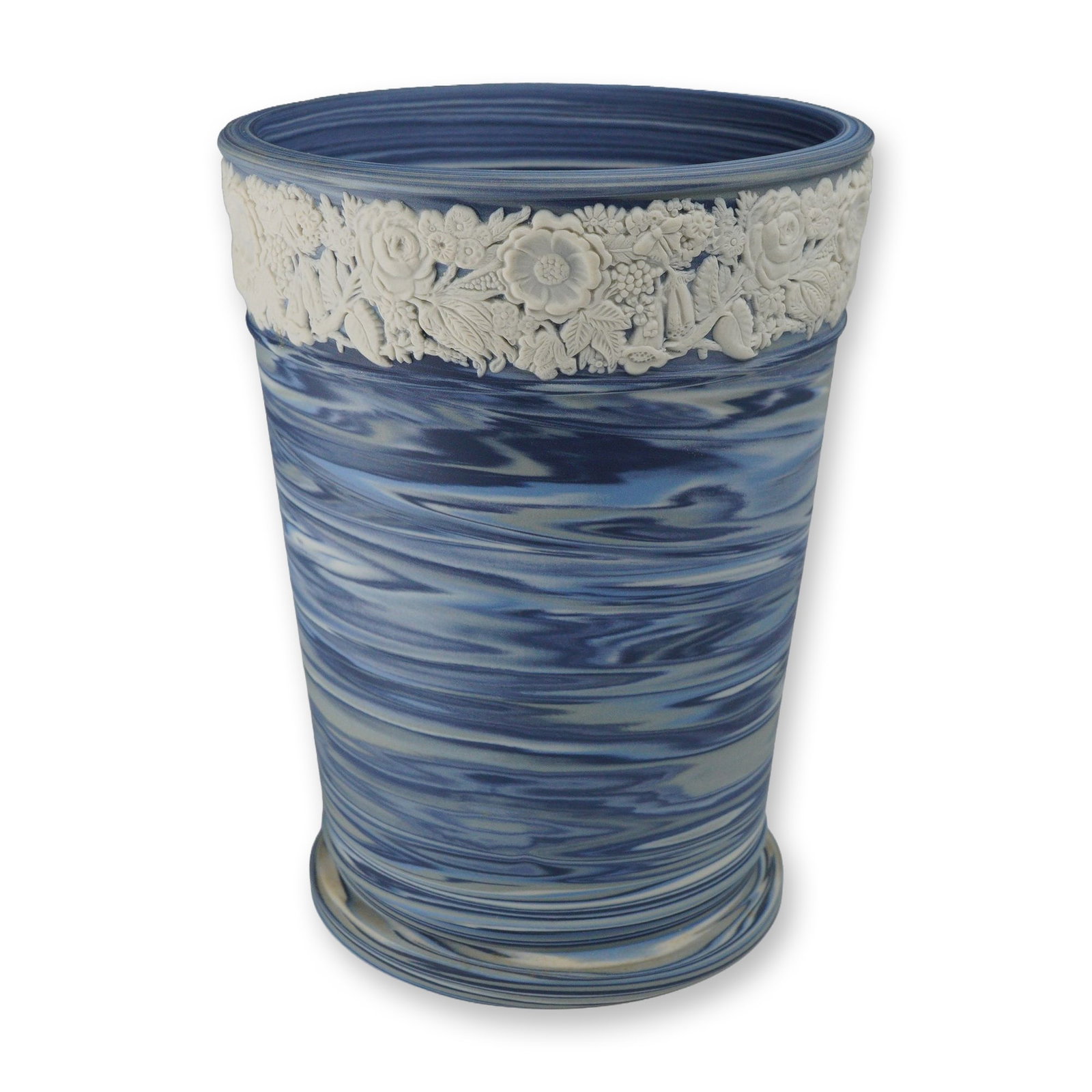 Wedgwood Blue Marble Jasperware Vase with Floral Relief (1 of 3)
