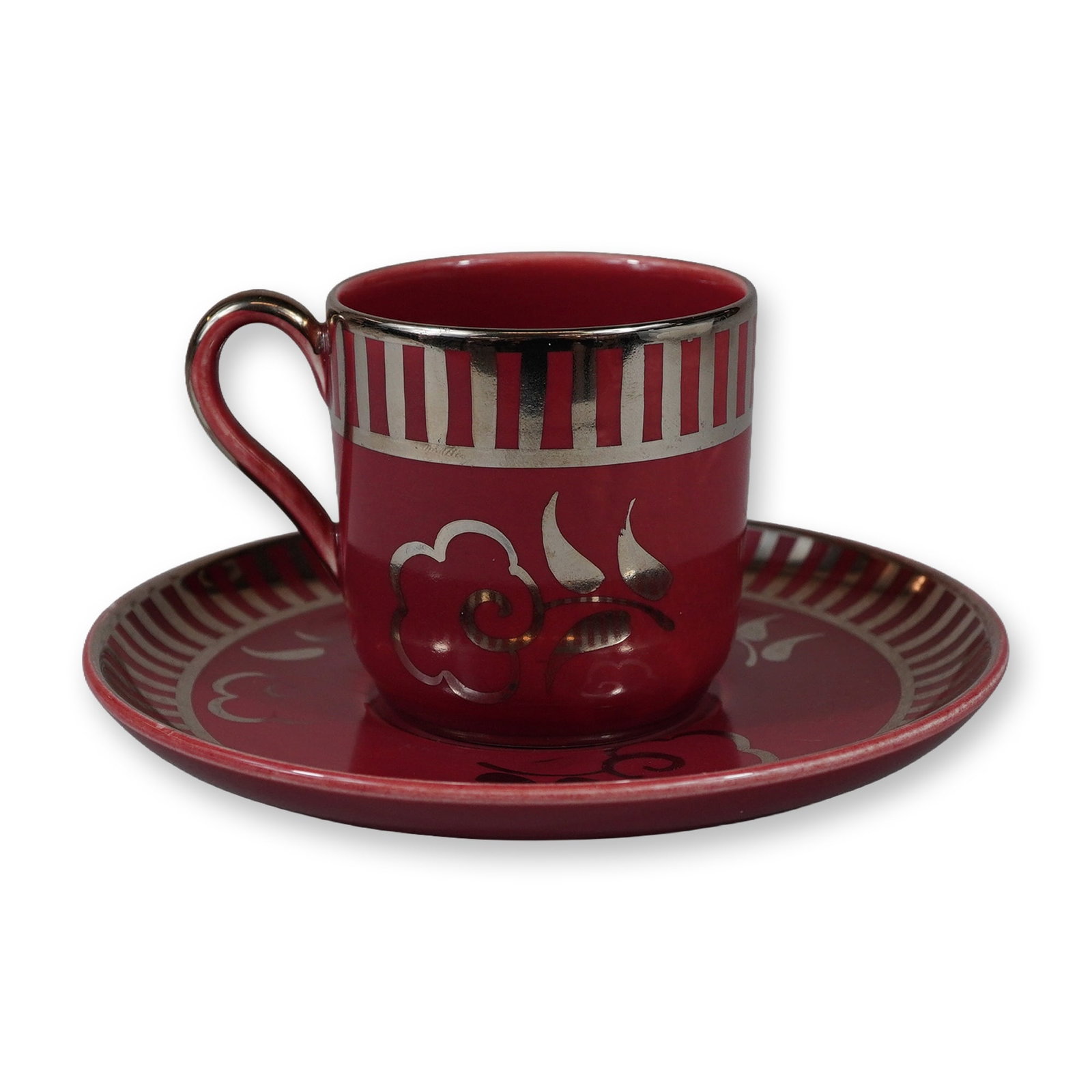 Wedgwood Art Deco Red and Silver Metallic Overlay Cup and Saucer Set (1 of 3)