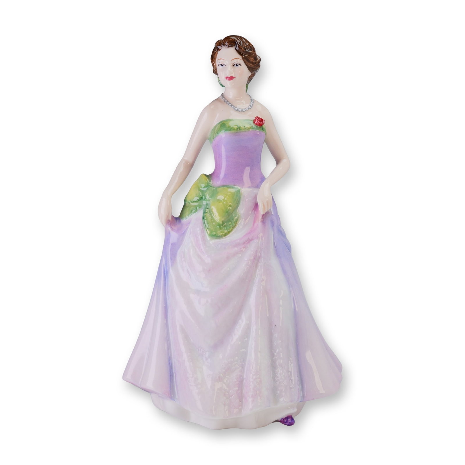 Royal Doulton Jessica Figure of the Year 1997 HN 3850: A Royal Doulton Bone China Figurine, Jessica (HN3850), Figure of the Year 1997, modeled by Linda M. Pedley, featuring a woman in a multi-colored lavender, purple, pink, and green gown. Dimensions: 4.5
