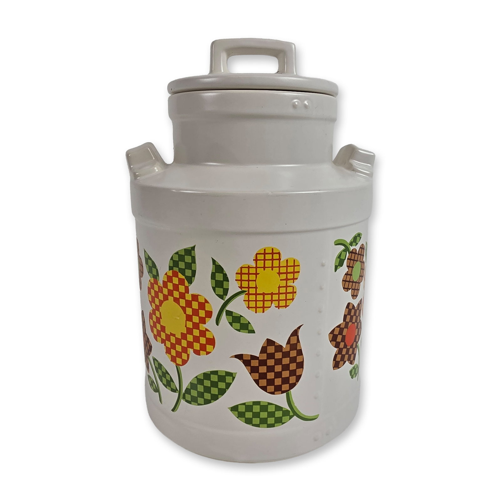 McCoy Ceramic Gingham Garden Milk Can Canister Cookie Jar (1 of 4)