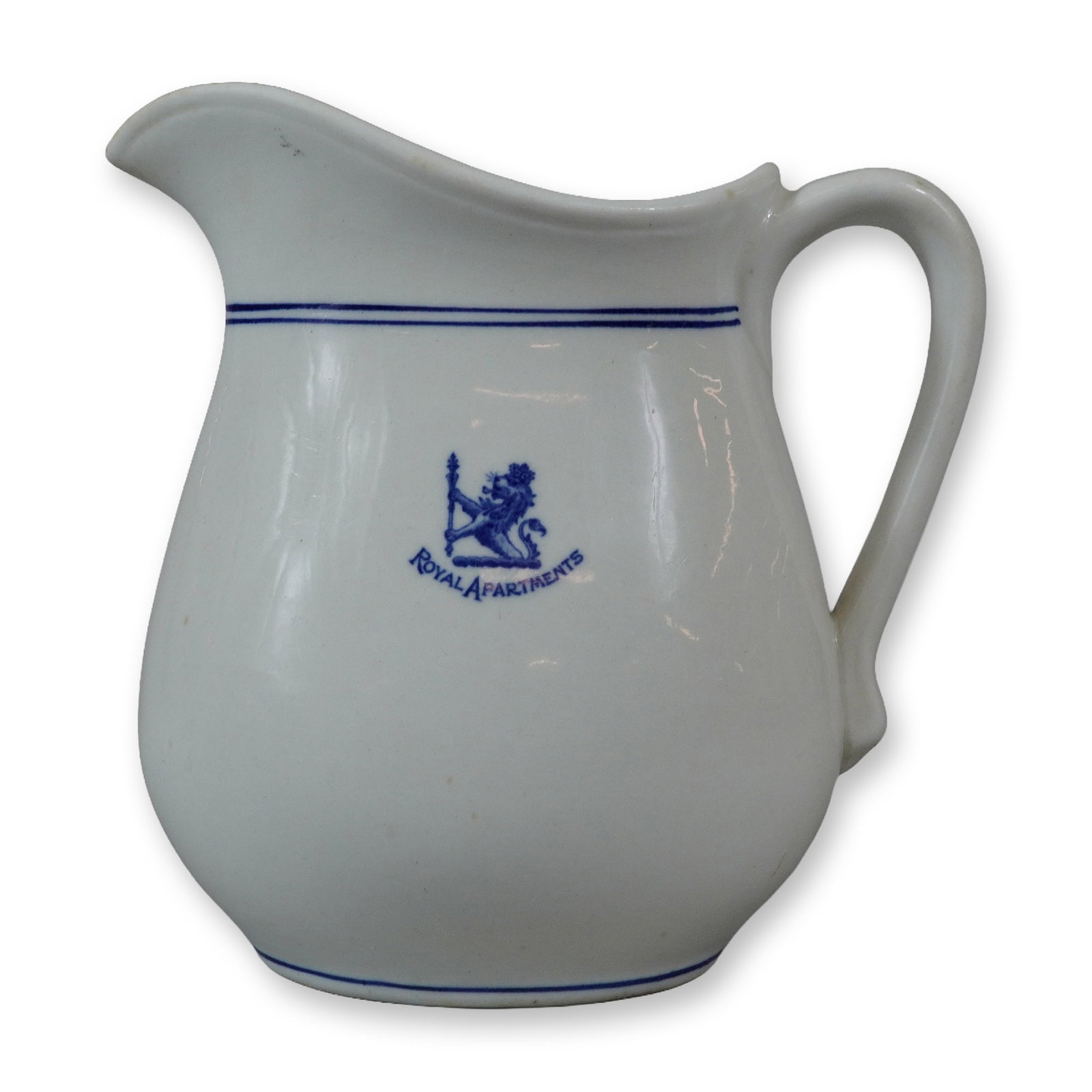 John Wanamaker Royal Apartments White China Milk Pitcher with Blue Crest (1 of 3)