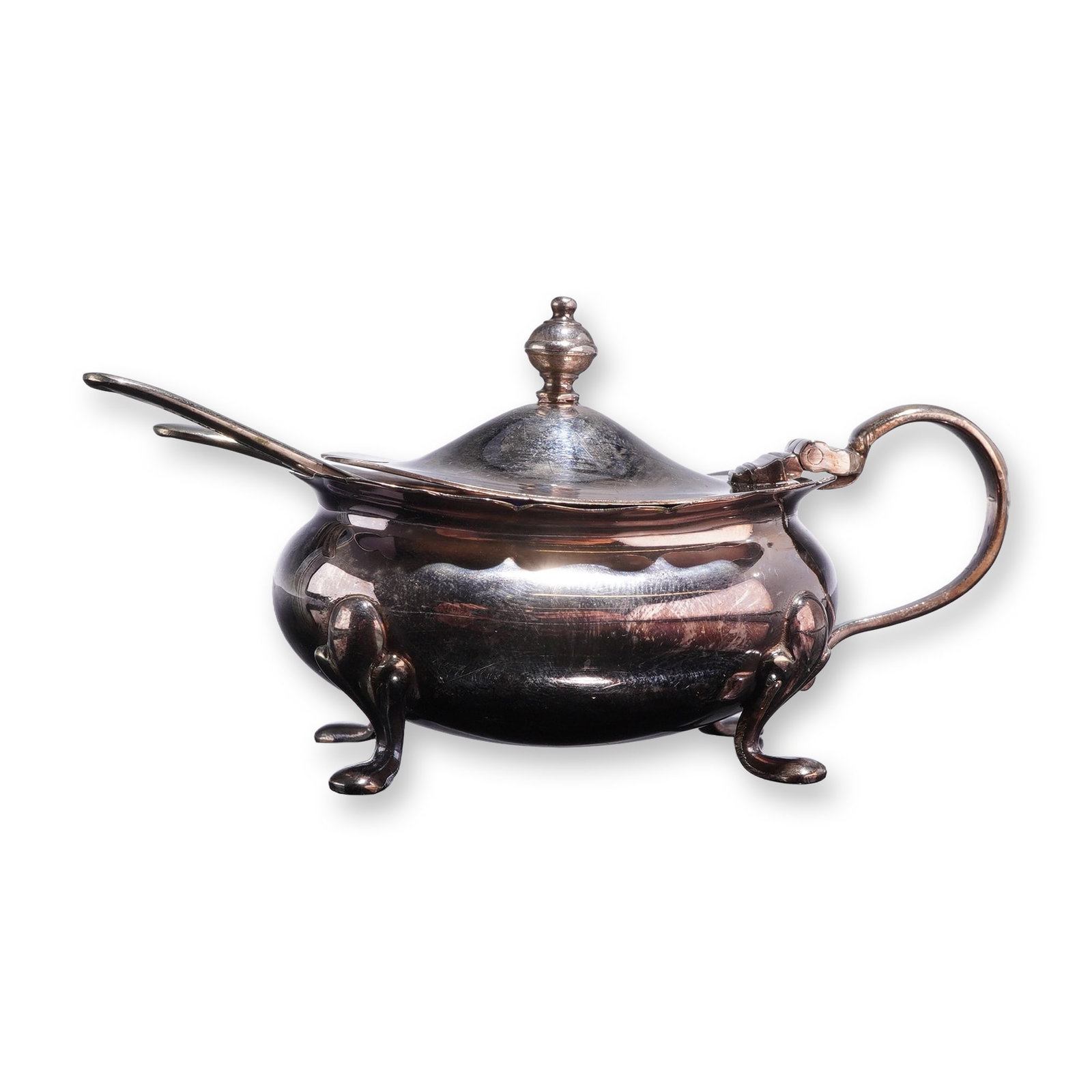 English Silver-Plated EPNS Barker Brothers Condiment Pot with Cobalt Blue Liner and Two Spoons (1 of 4)
