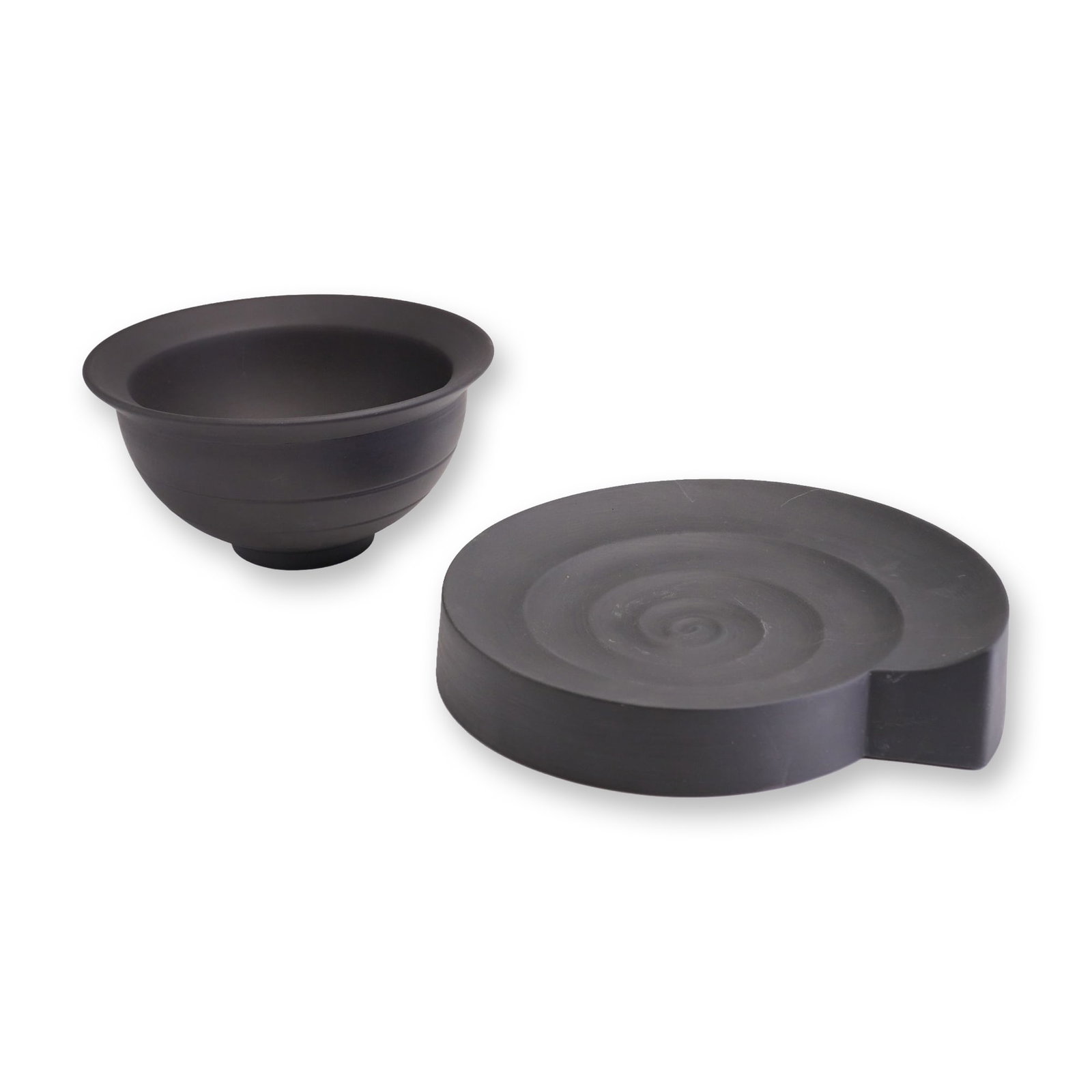 Two-Piece Nick Munro for Wedgwood Black Basalt Jasperware Deep Footed Bowl and Spiral Base Set (1 of 4)