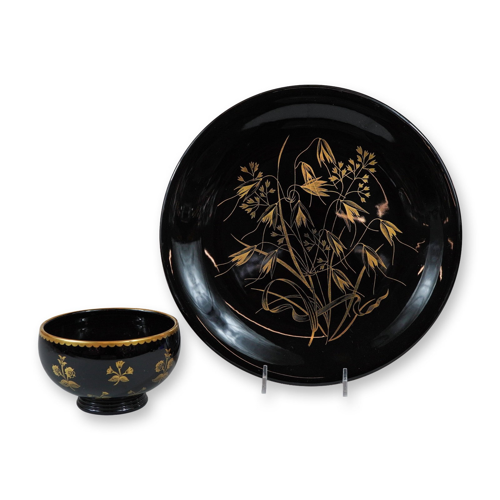 2pc Wedgwood Gilded Black Basalt Pieces by Norman Wilson (1 of 4)