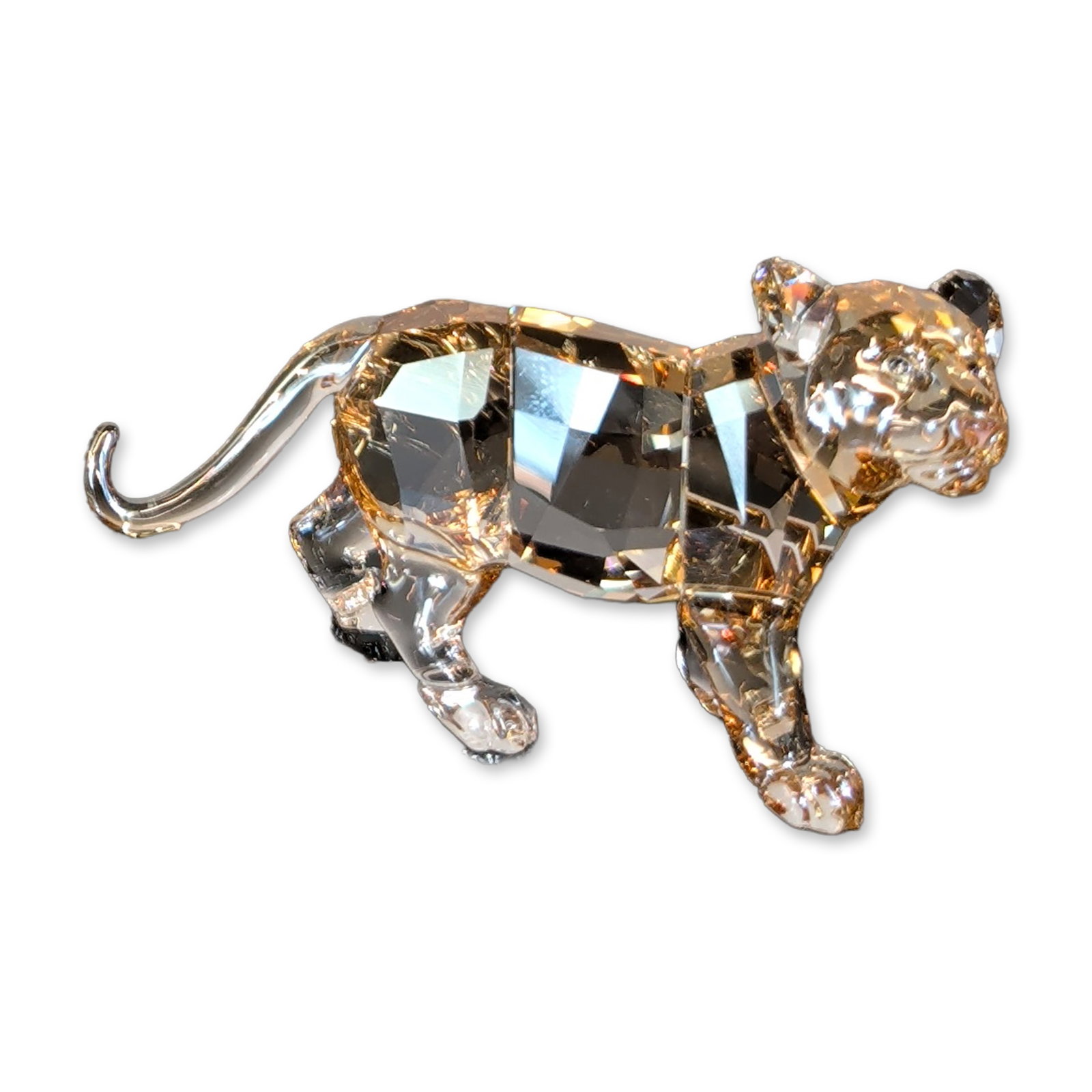 Swarovski Crystal SCS Tiger Cub Figurine: Swarovski Crystal Society (SCS) standing tiger cub figurine. This piece was issued as a loyalty gift to members who completed the Endangered Wildlife trilogy between 2008 and 2010. The figurine is com