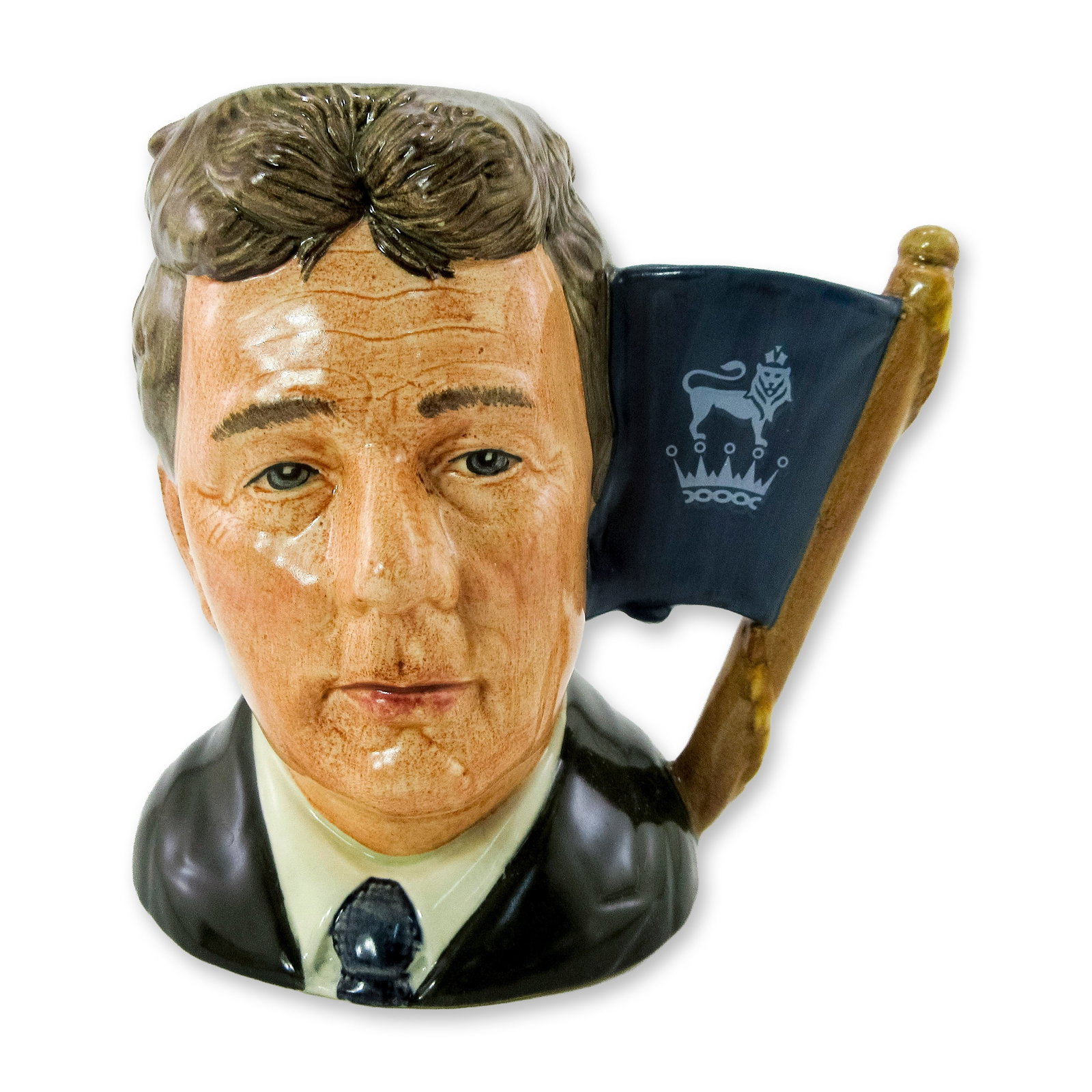 Michael Doulton D6808 - Small - Royal Doulton Character Jug: Black, brown, and blue coloration. This jug was manufactured in an edition of 9,500 pieces. It was only available for sale at retail locations where and when Michael Doulton was present. Artist: Willi