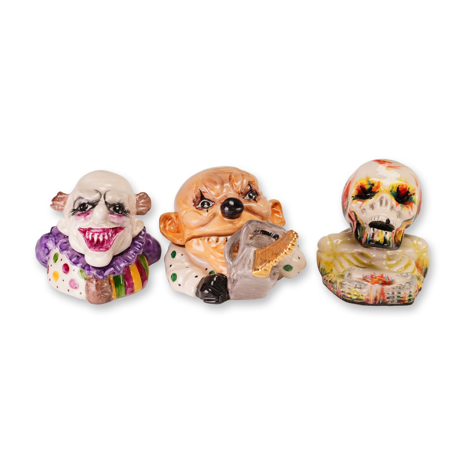 3pc Kevin Francis Face Pots, Prototype Chainsaw Clown, Clown, and Bones (1 of 4)