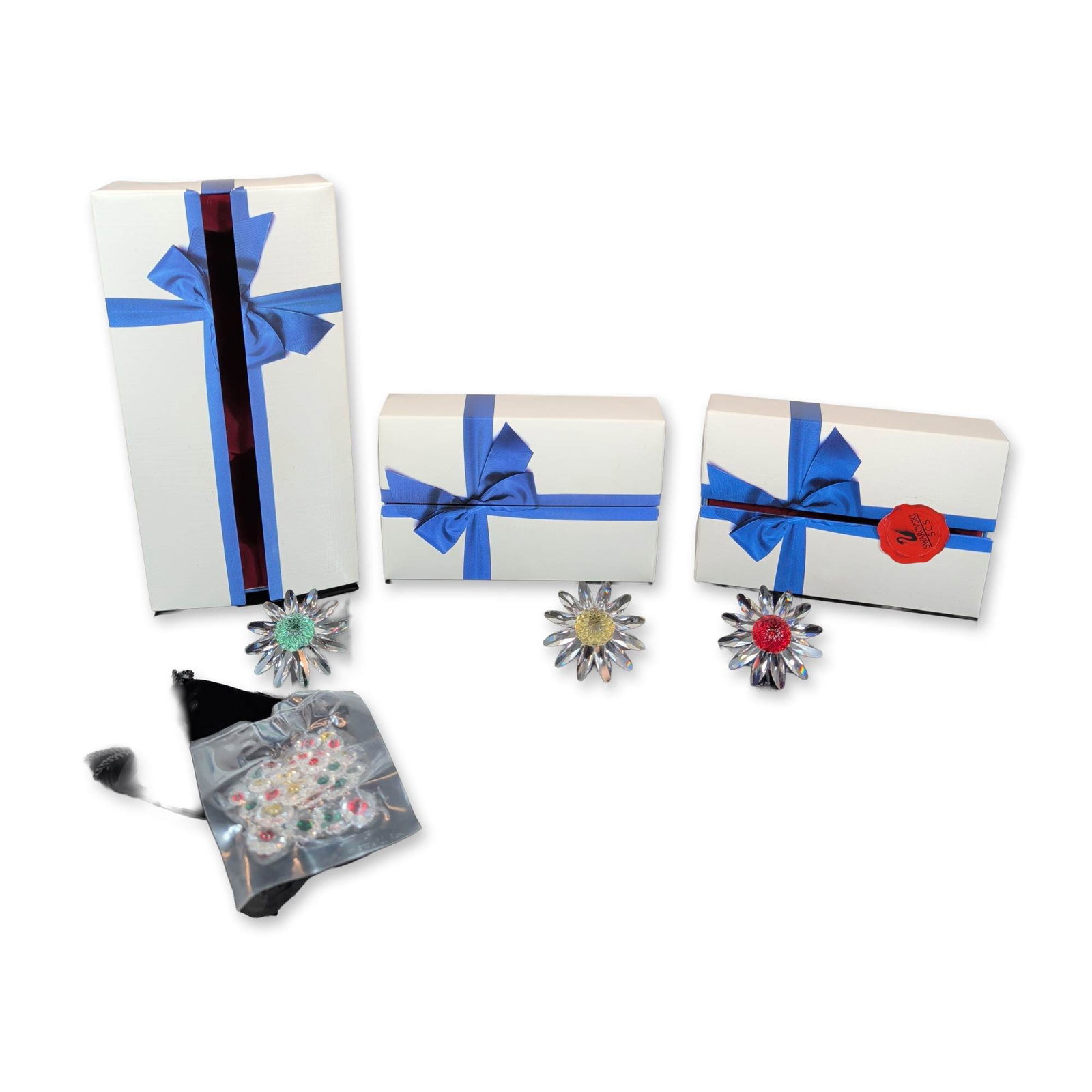 3pc Swarovski Crystal SCS Marguerite Daisy Figurines Collection with Loose Miniature Flowers (1 of 4)