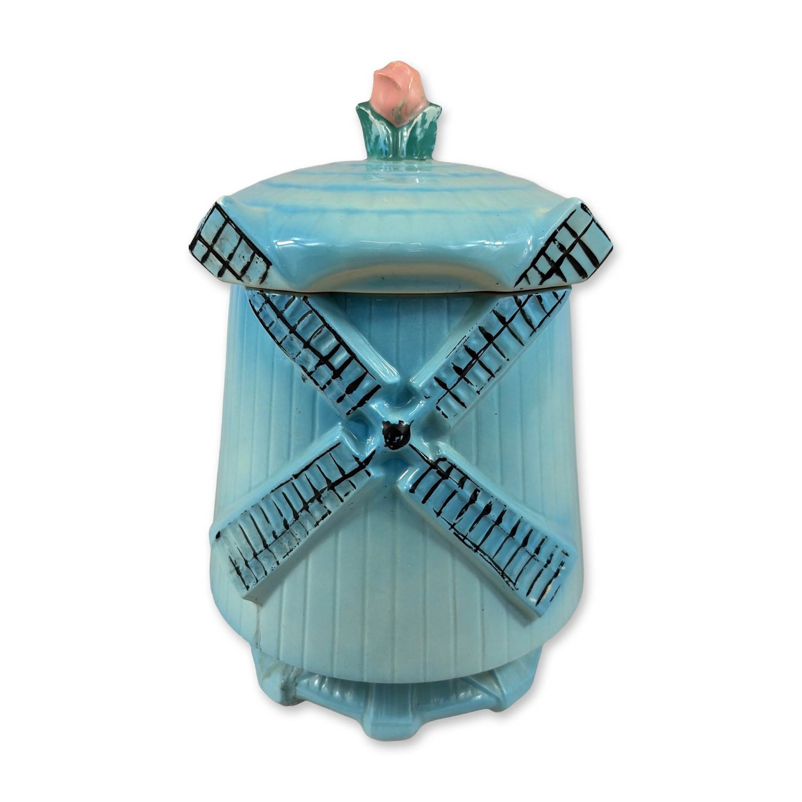 McCoy Ceramic Blue Windmill and Rose Cookie Jar (1 of 4)