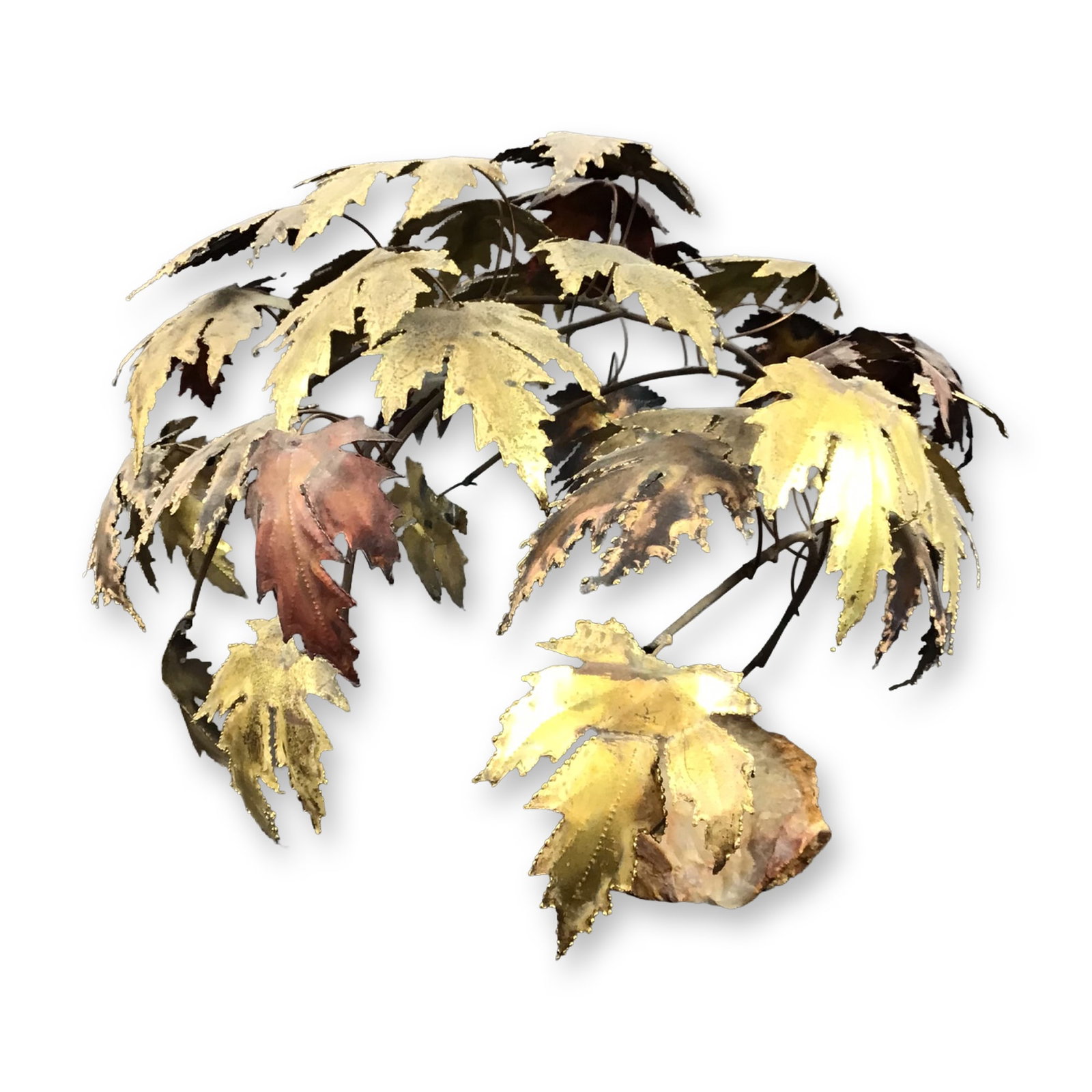 Mid-Century Modern Brutalist Copper Tree Sculpture with Maple Leaves on Stone Base (1 of 4)
