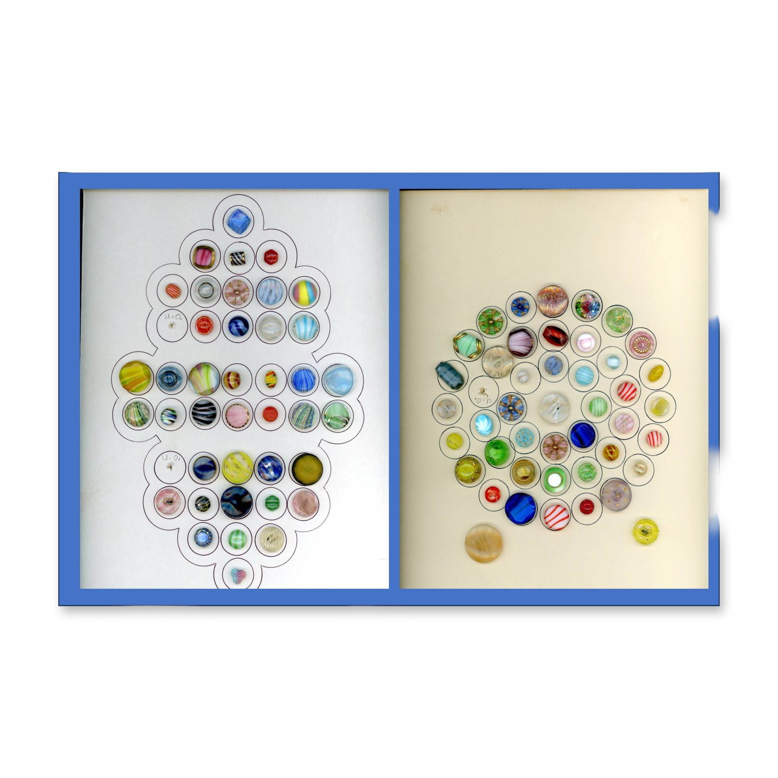 2 CARDS DIVISION THREE COLORED GLASS BUTTONS (1 of 3)