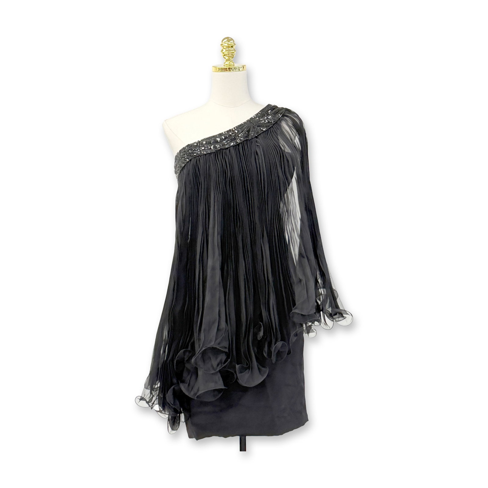 Marchesa Black Silk Cocktail/Evening One-Shoulder Dress (1 of 6)
