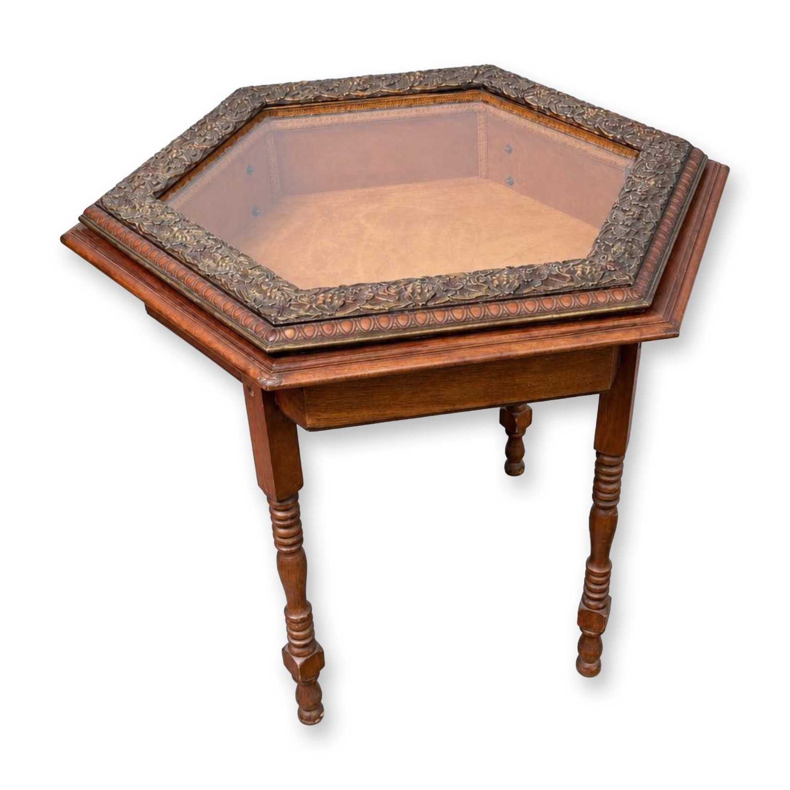 Victorian Style Hexagonal Wood Vitrine Table (1 of 3)