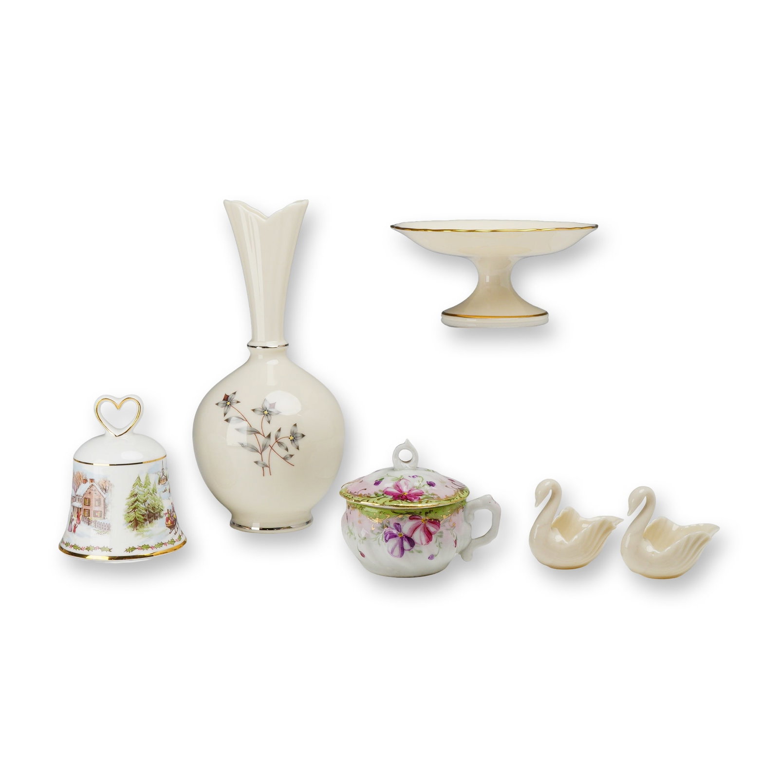 Collection of Six Lenox and Royal Doulton Porcelain including Wheat Pattern Vase and Swan Salt (1 of 5)