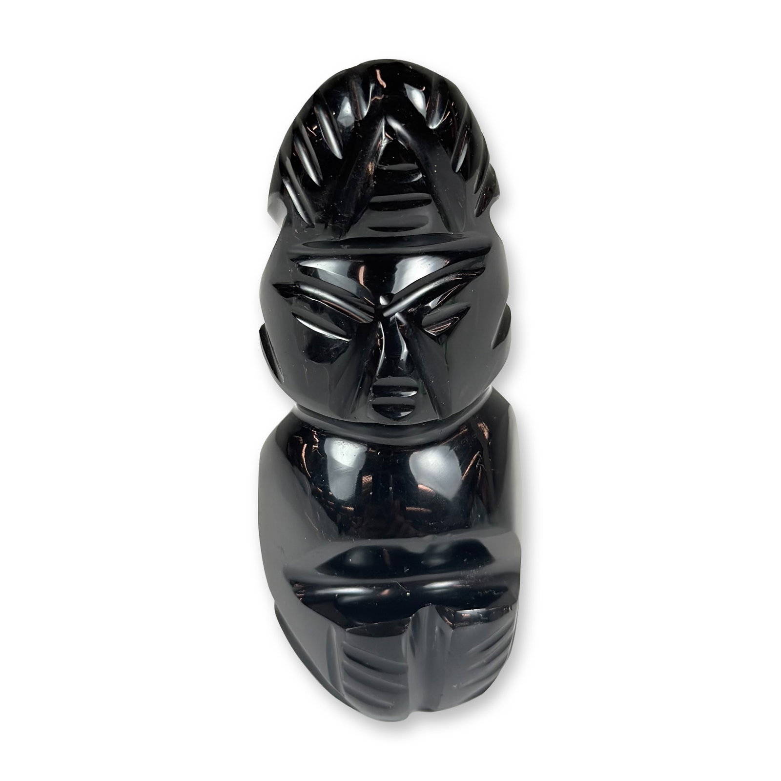 Mexican Hand-Carved Black Obsidian Figurine in Aztec Style (1 of 3)