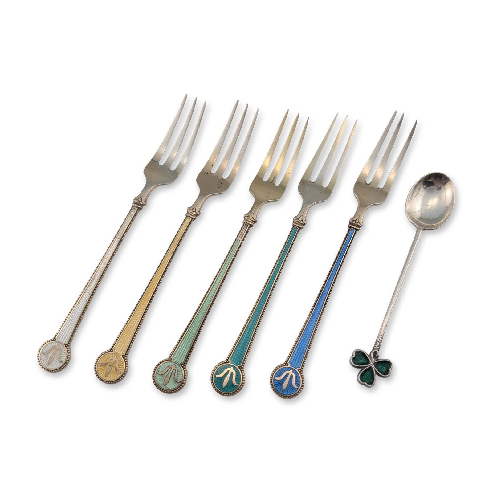 6pc David-Andersen and Barker Brothers Silver Ltd Enameled Sterling Silver Flatware (1 of 4)