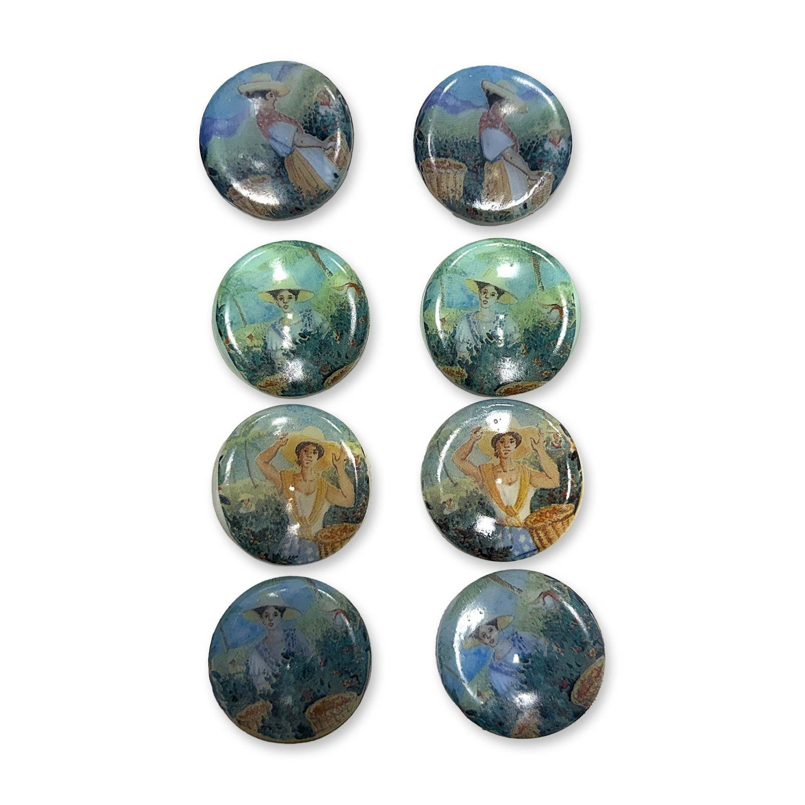 A SET OF DIVISION THREE PICTORIAL GLASS BUTTONS (1 of 4)