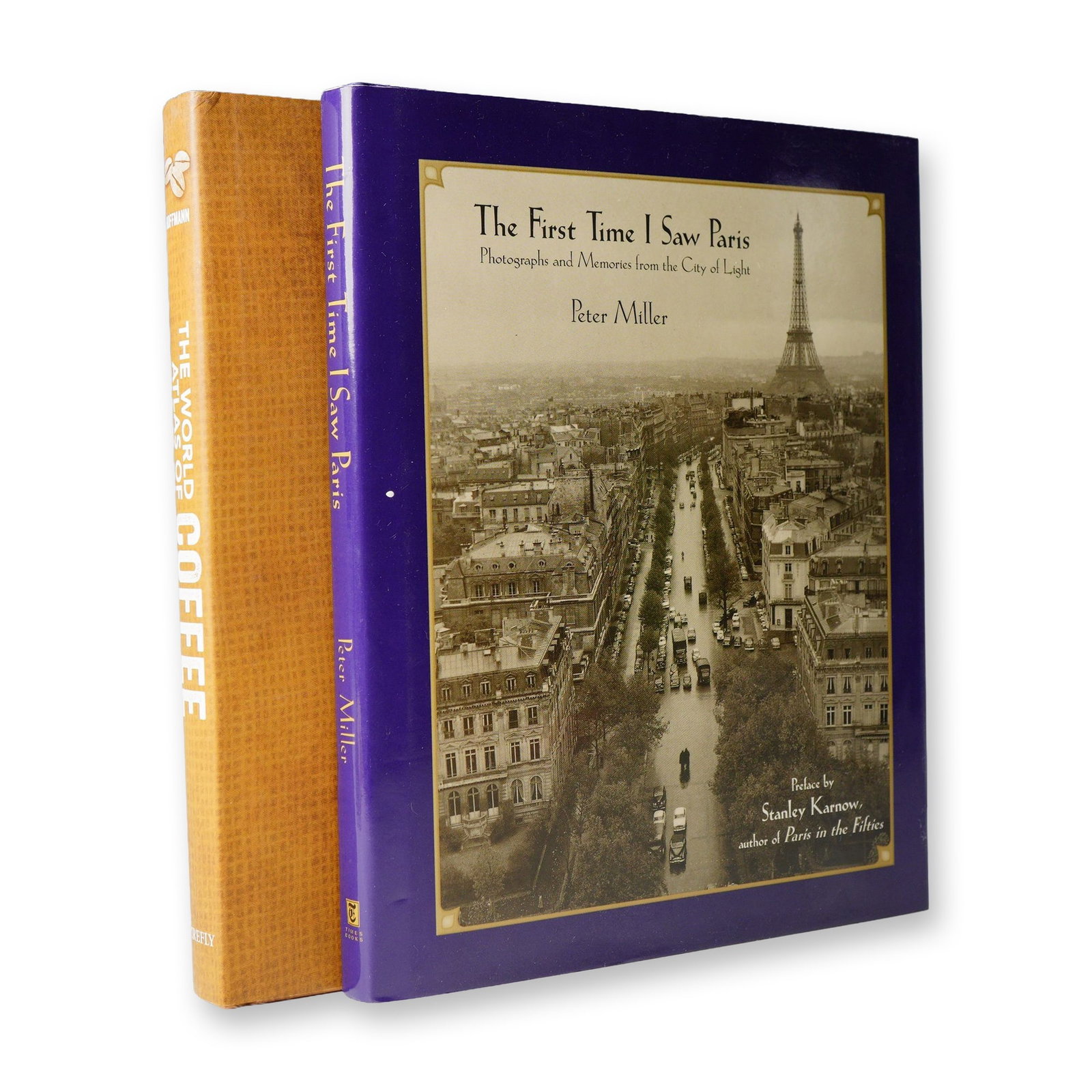 2 Hardcover Books, The First Time I Saw Paris, The World Atlas of Coffee: Collection of two hardcover books. Includes "The First Time I Saw Paris: Photographs and Memories from the City of Light" by Peter Miller, a photographic memoir capturing Paris in the 1950s through pe