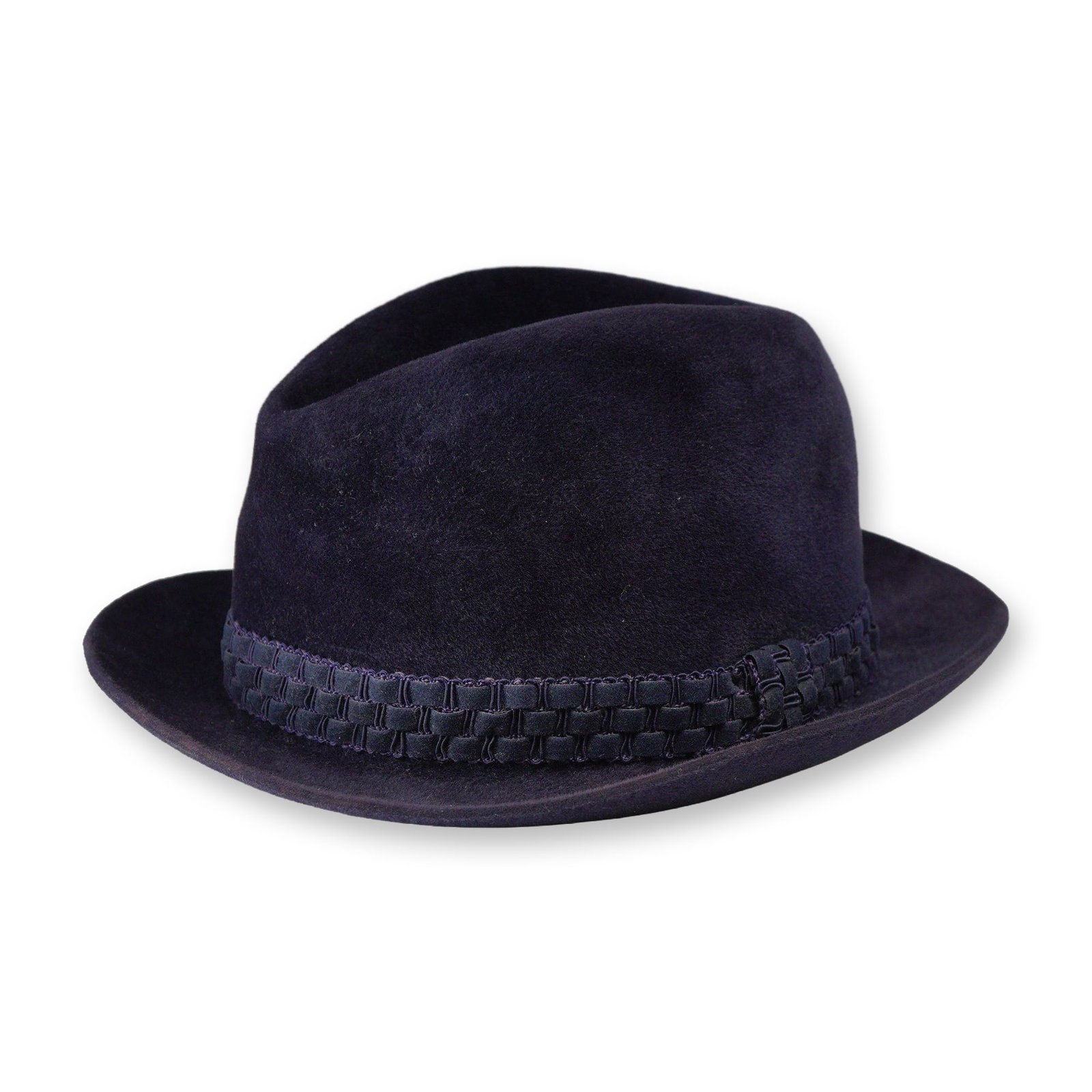 Dobbs Fifth Avenue Men's Lucerne Flight Felt Fedora: Dobbs Fifth Avenue, New York. A Lucerne style fedora in Flight color felt with a plush velour finish, featuring a pinched crown and snapped brim. The hat is trimmed with a coordinating tonal woven tex