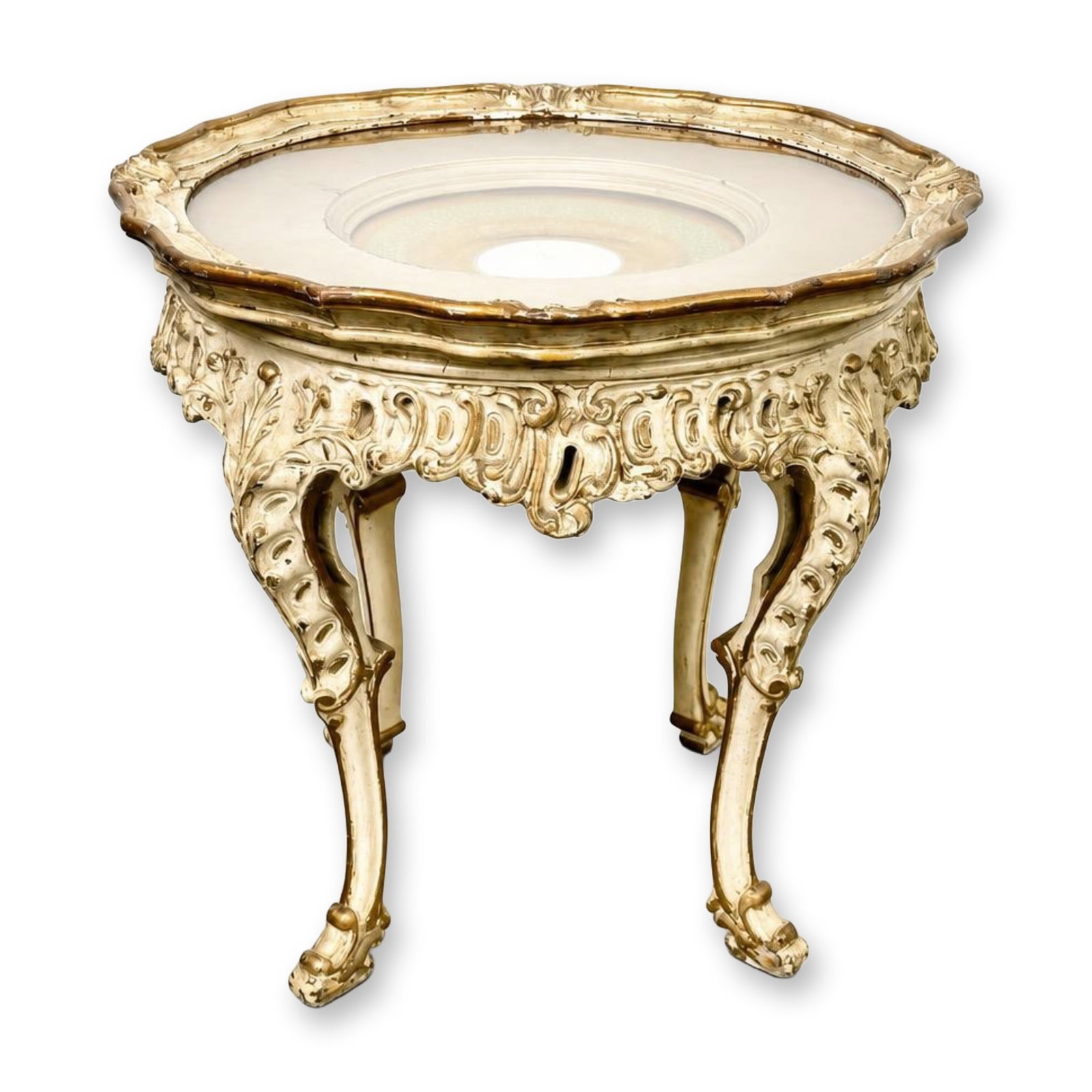 Louis XV Style Giltwood Vitrine Table with Porcelain Charger (1 of 5)