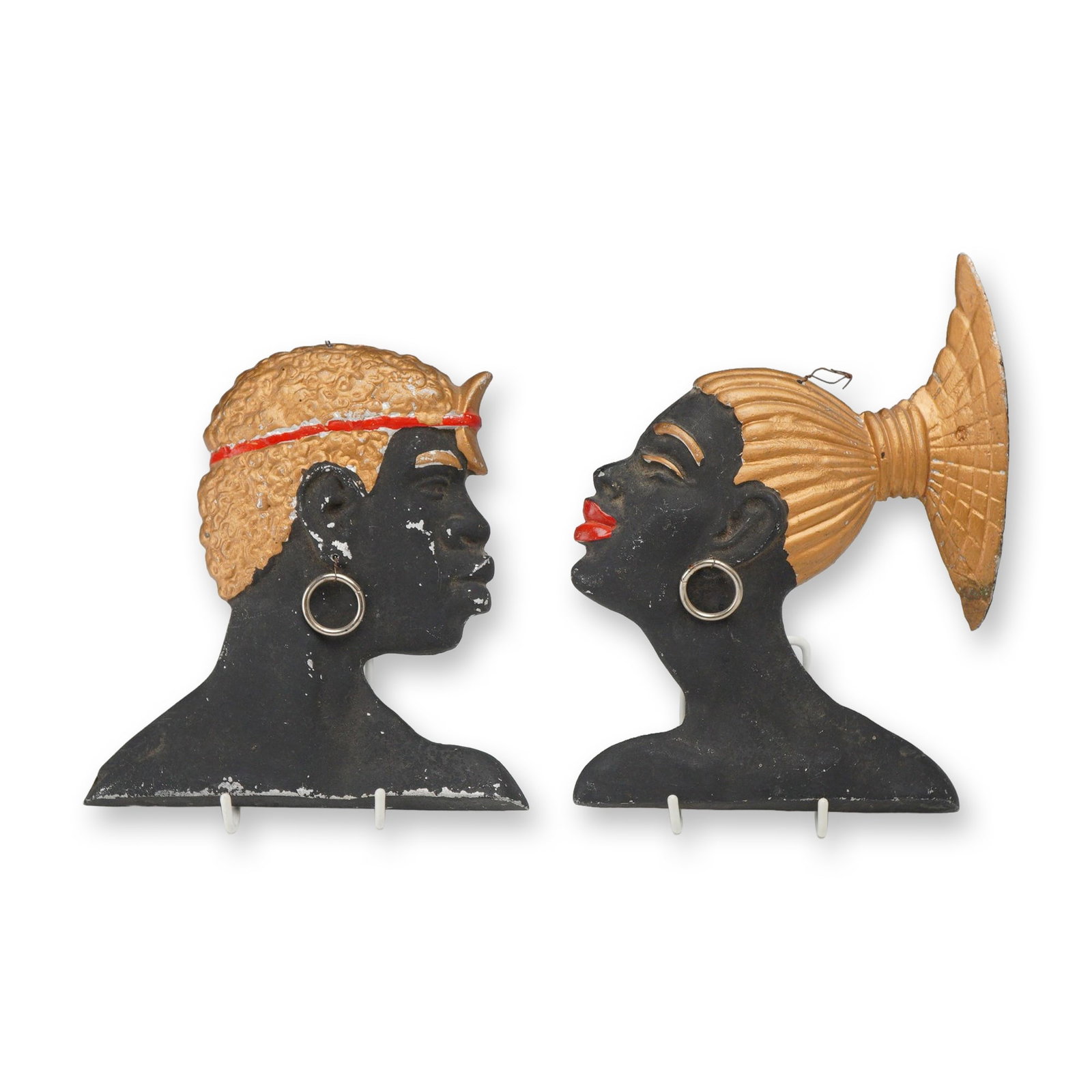 Pair of Mid-Century Modern Painted Cast Aluminum Africana Wall Decorations (1 of 3)